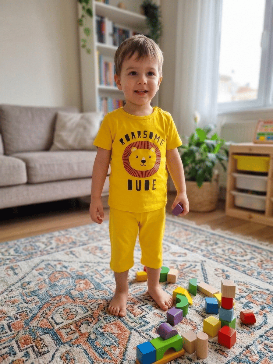 Aslan Baskılı Detaylı Erkek Çocuk Şortlu Takım