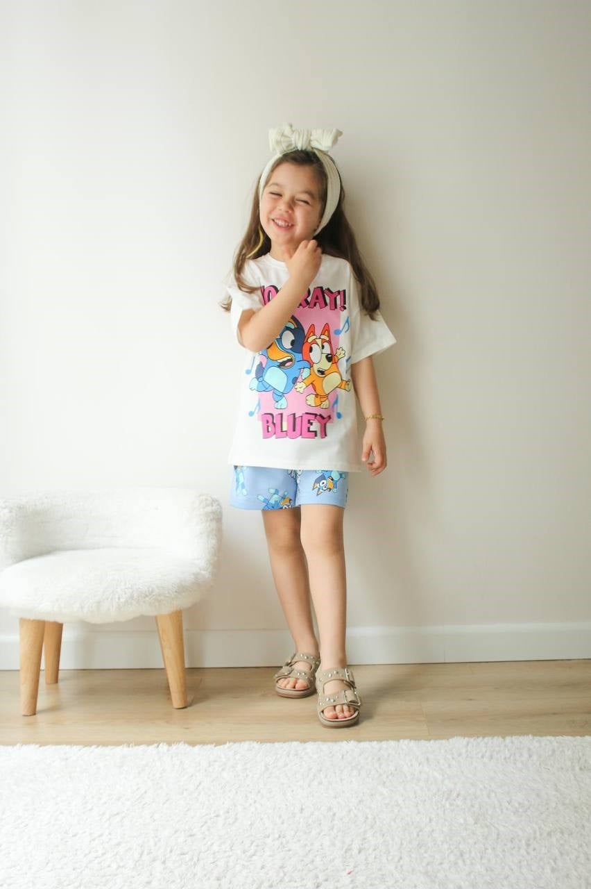 Bluey Baskılı  Pembe Kız Çocuk Şort Takım