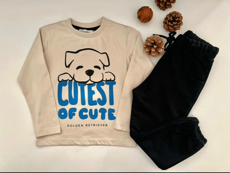 Cutest Köpek Baskılı İkili Takım Bej