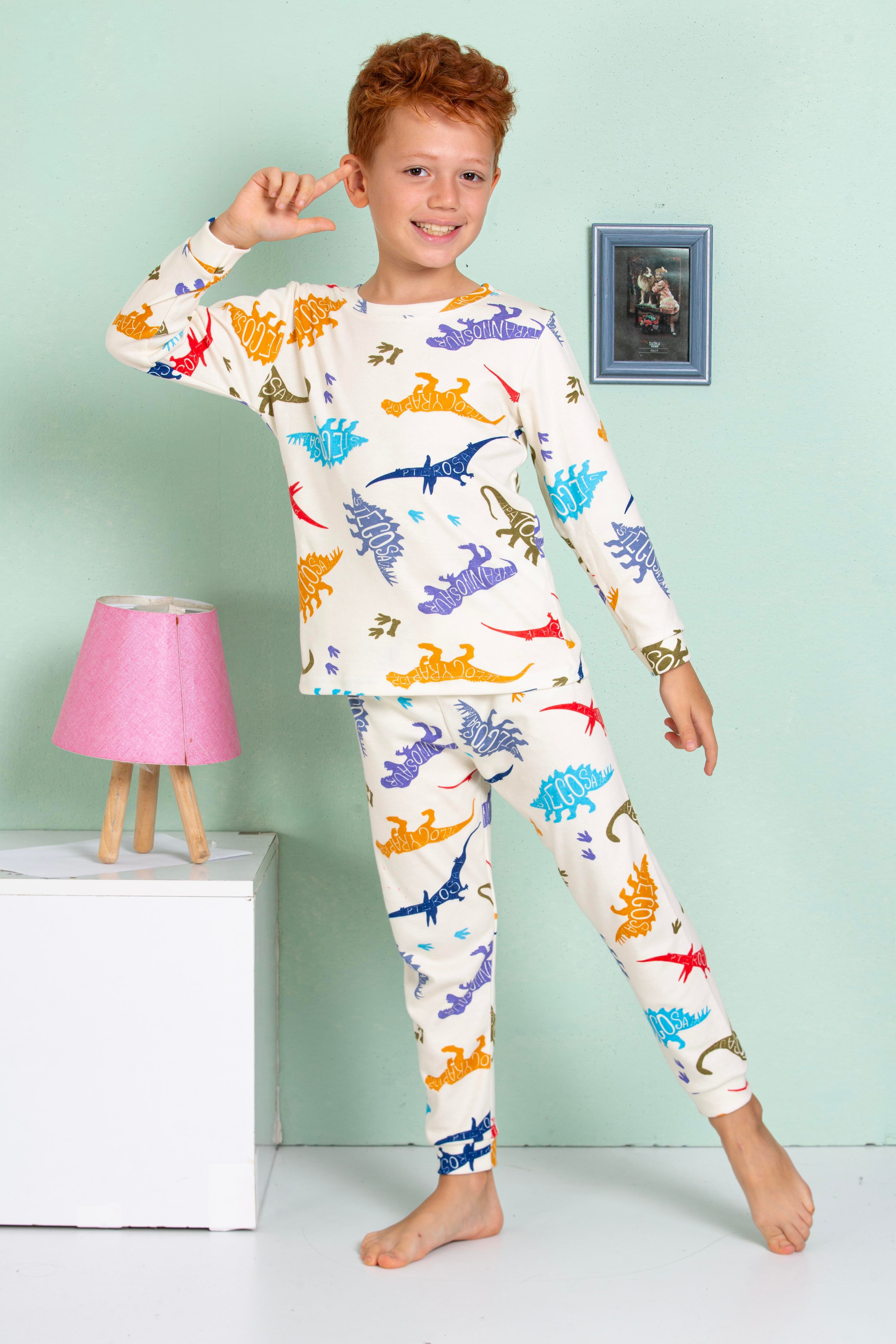 Dinazor Baskılı Pijama Takımı-Bej