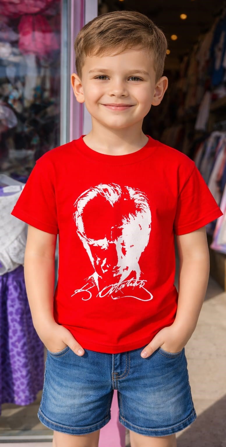 Kırmızı Atatürk Baskılı Kısa kollu Unisex Tişört