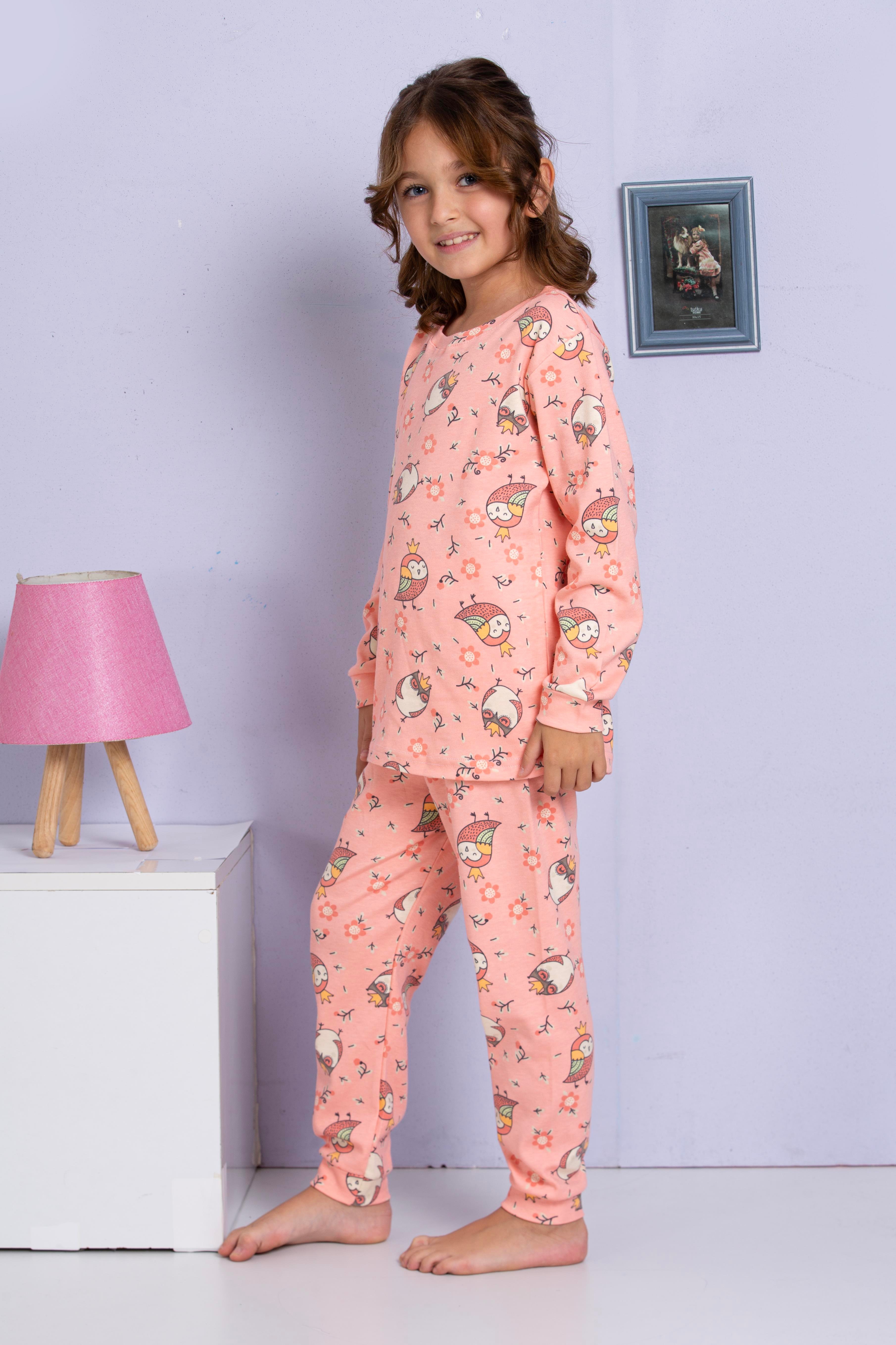 Kız Çocuk Kuş Desenli Pijama Takımı 