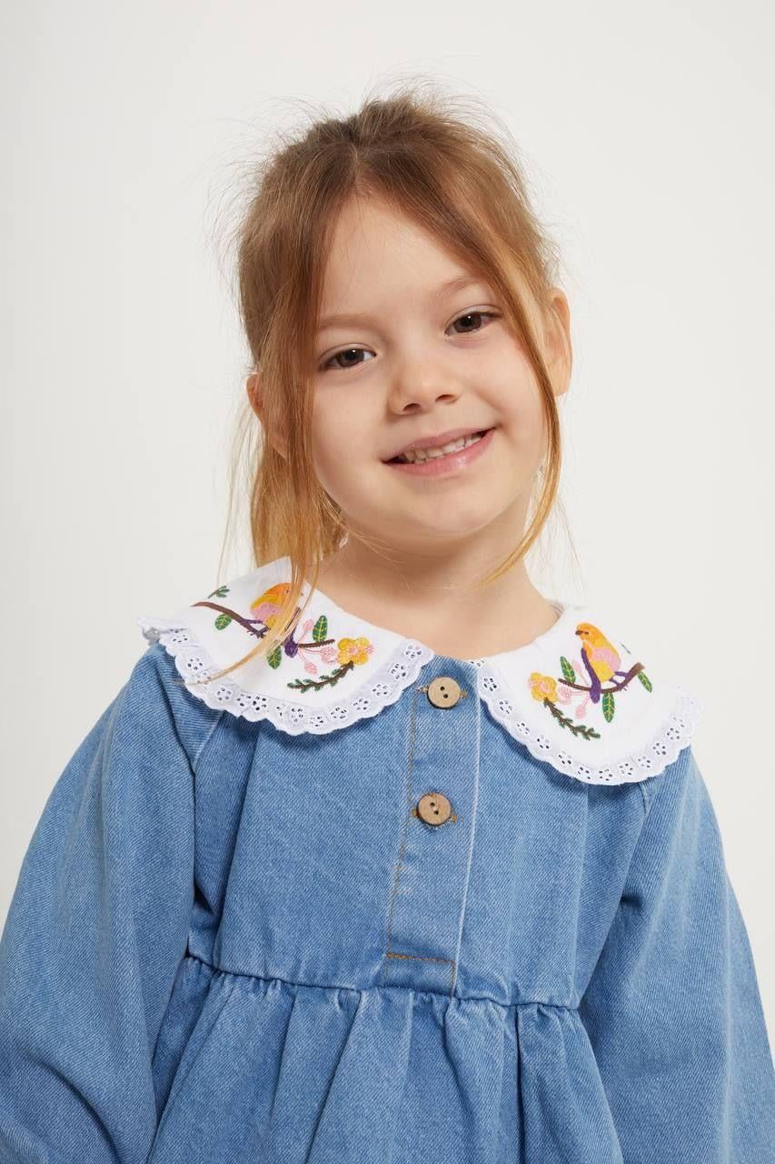 KUŞ İŞLEMELİ BEBE YAKALI ELBİSE