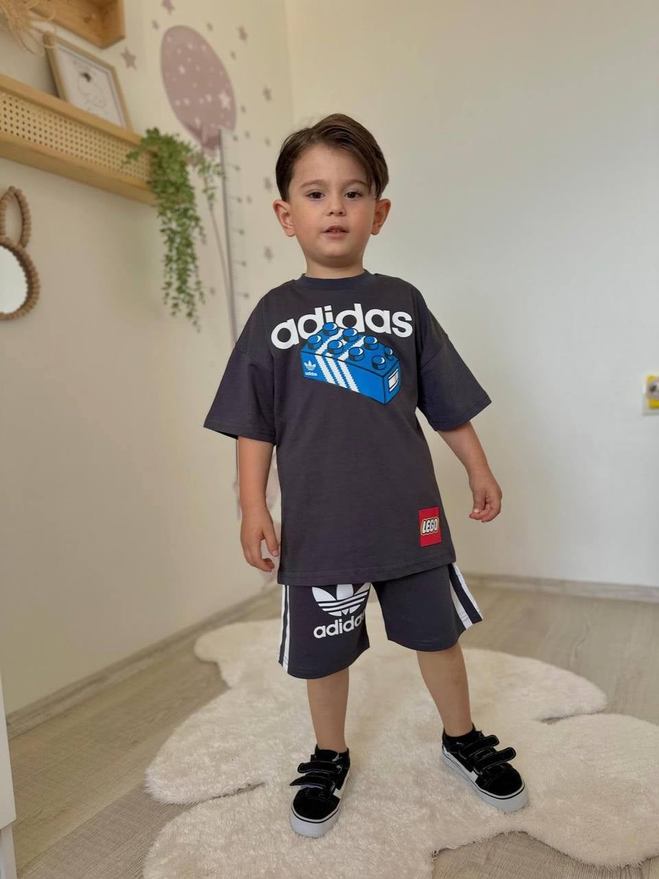 Lego Baskılı  Antrasit Erkek Çocuk Şort  Takım