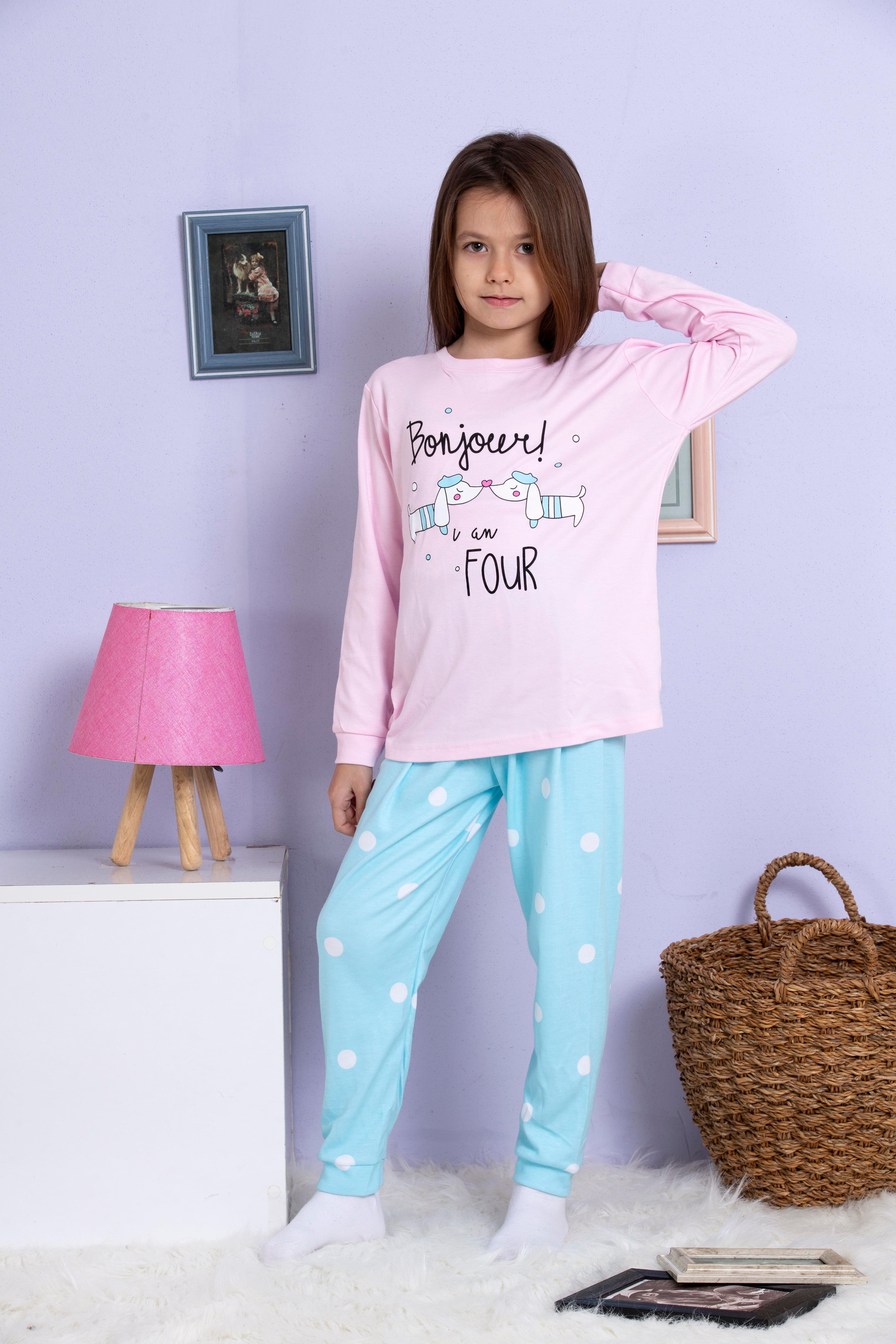 Mavi Pembe Köpek Baskılı Pijama Takımı 