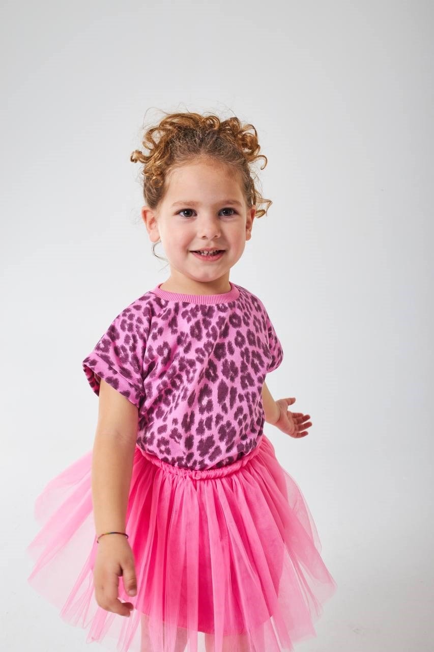 Pembe Tütü Etekli Leopar Desenli Bluz Takım