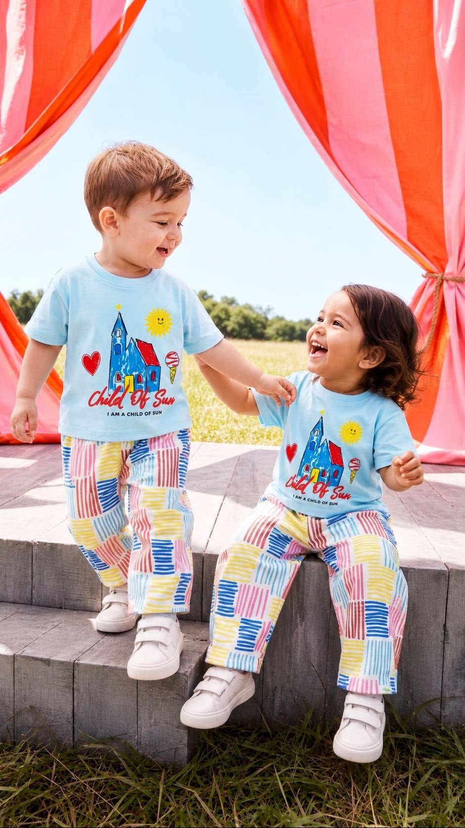 Resim Baskılı Mavi Renkli Pantolonlu  Unisex Çocuk Takım