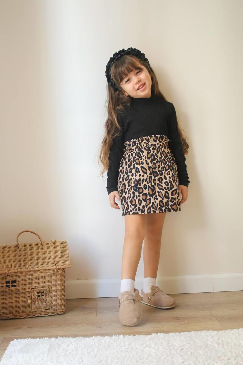 SİYAH BLUZ LEOPAR DESEN ETEK TAKIM