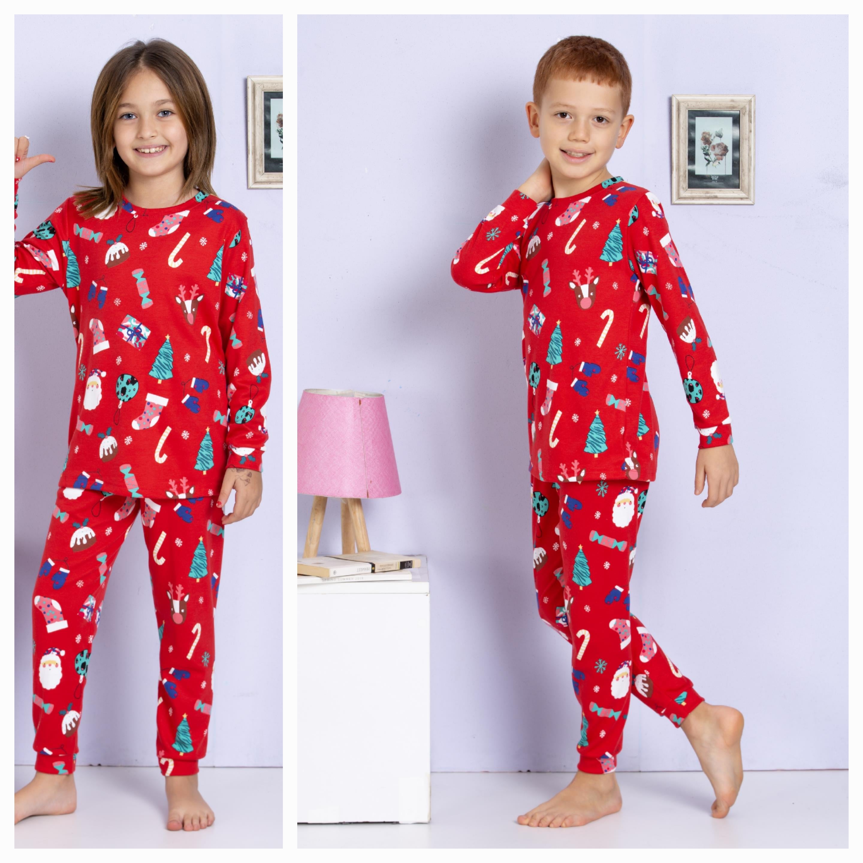 Unisex Kırmızı Yeniyıl  Pijama Takımı