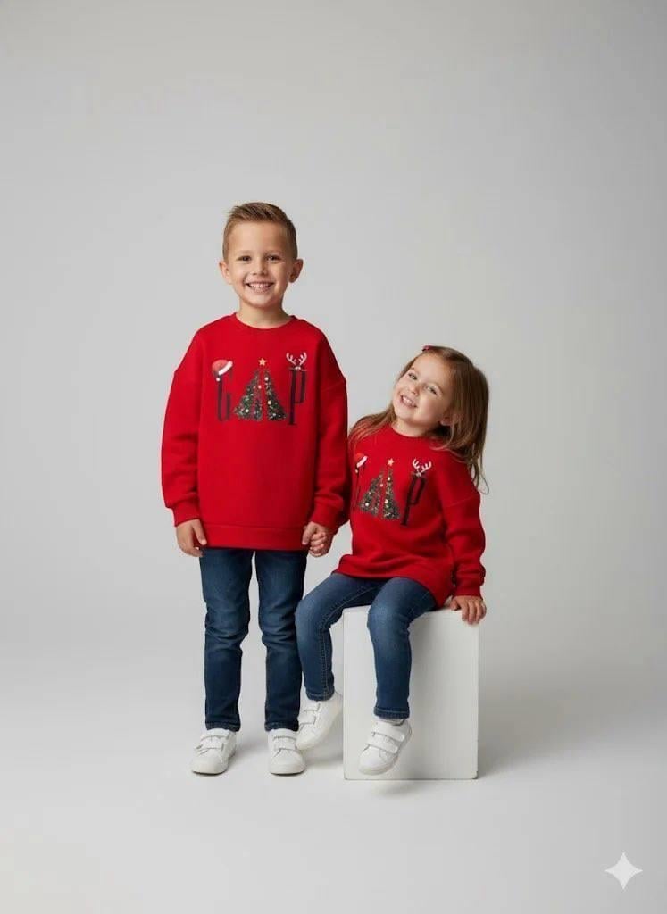 Yılbaşı Temalı Kırmızı Sweatshirt