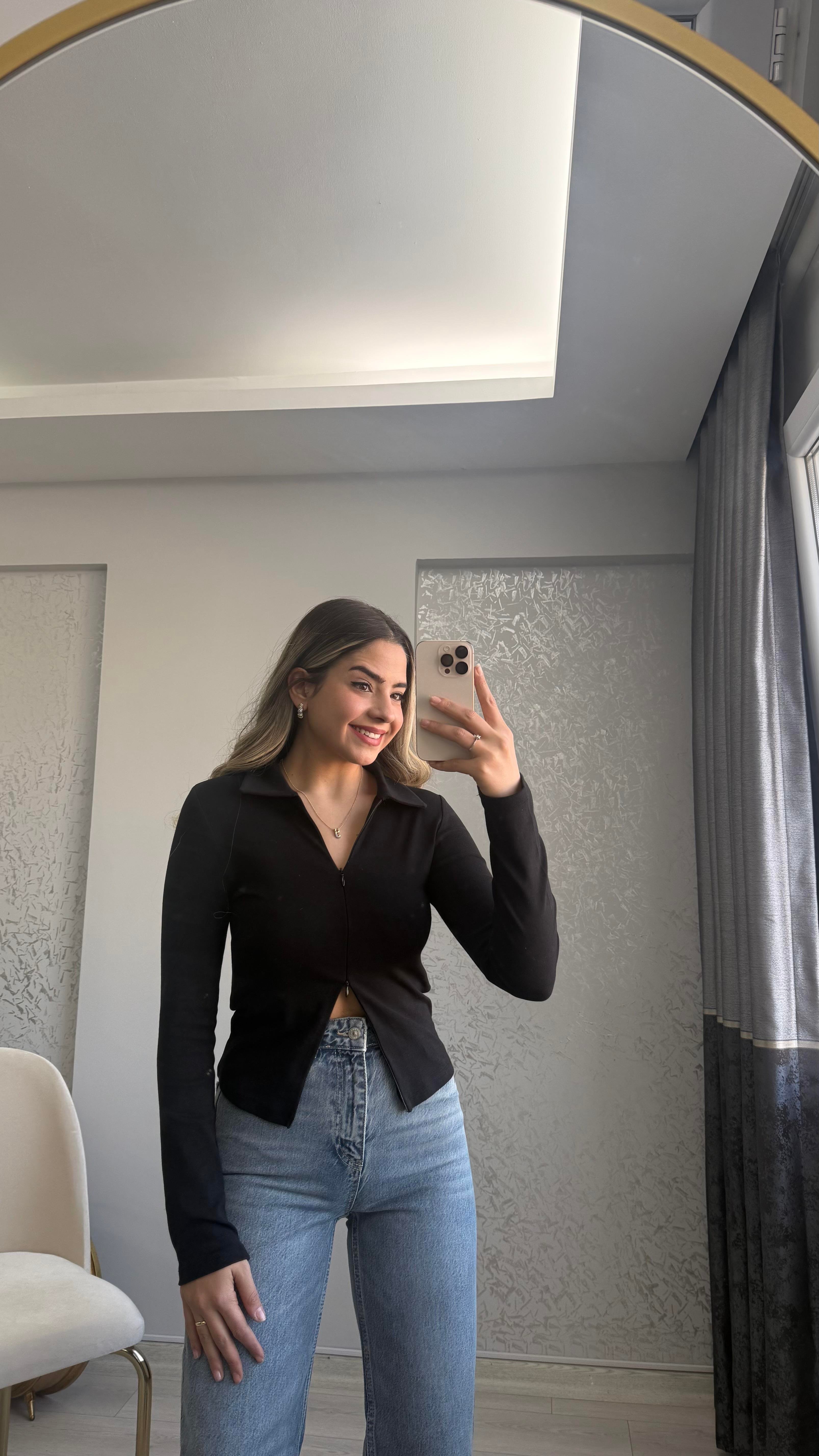 FERMUARLI BLUZ SİYAH 