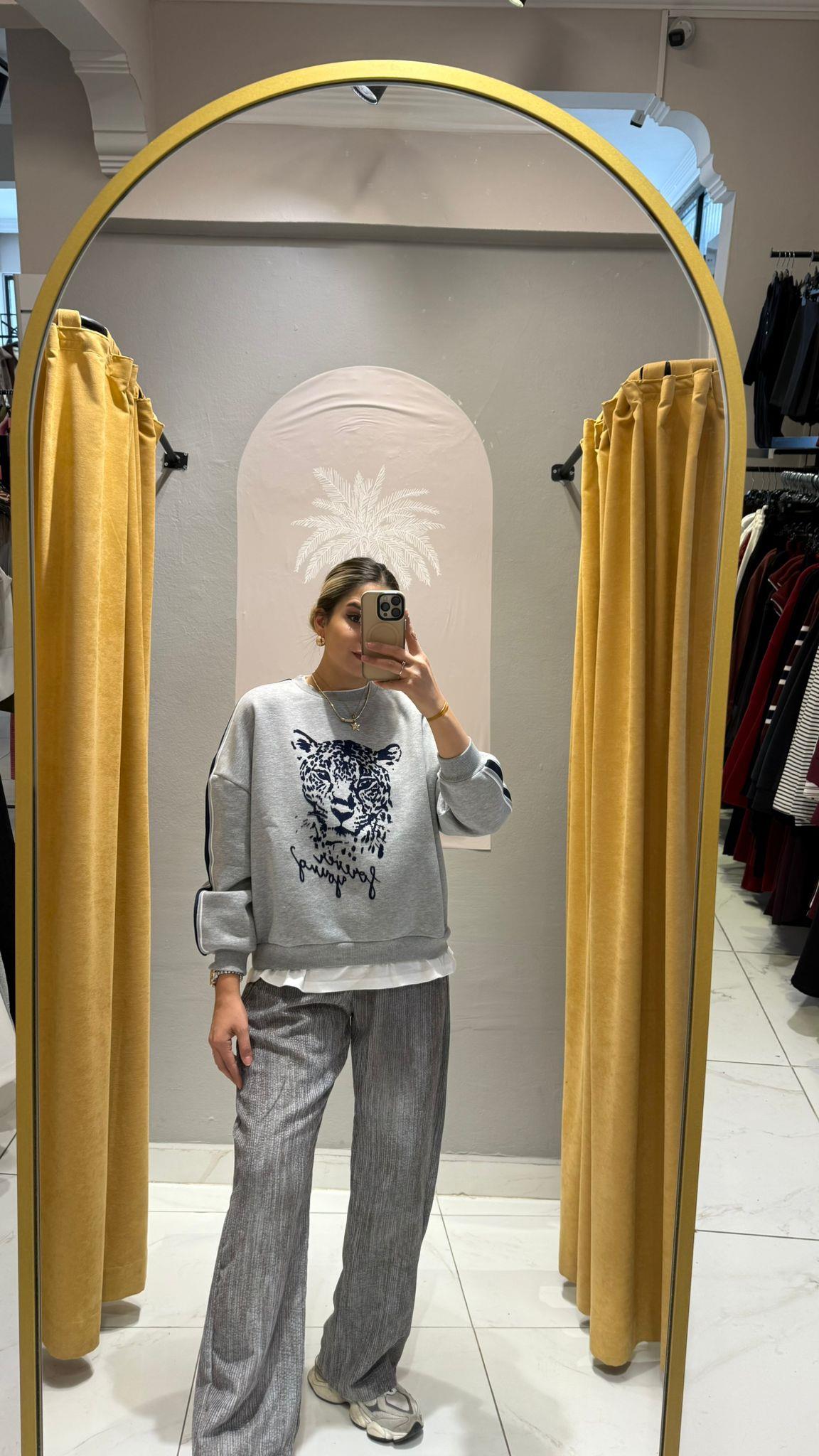 GRİ LASTİKLİ KADİFE PANTOLON 