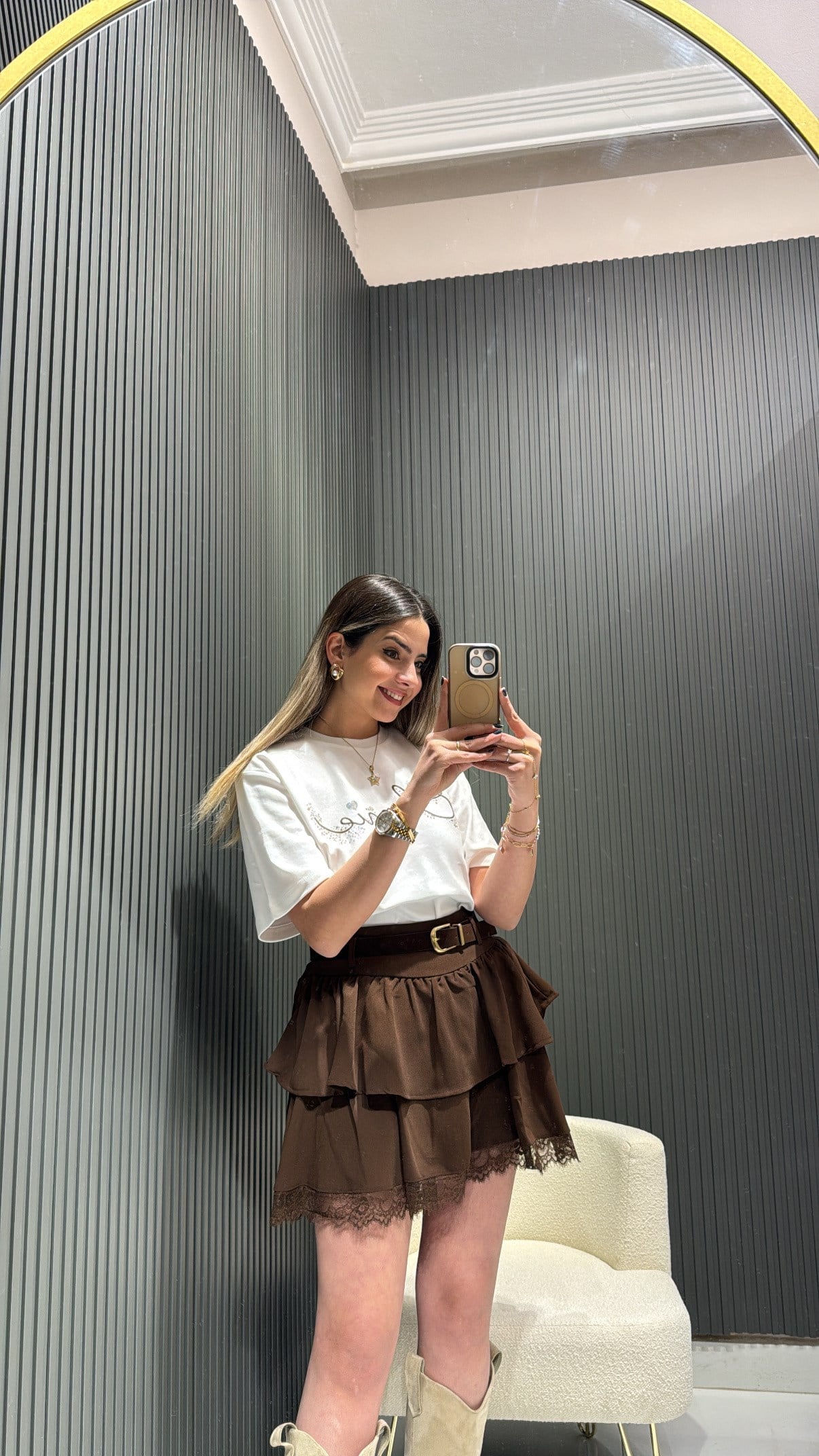 KAHVE KEMERLİ ŞORT ETEK