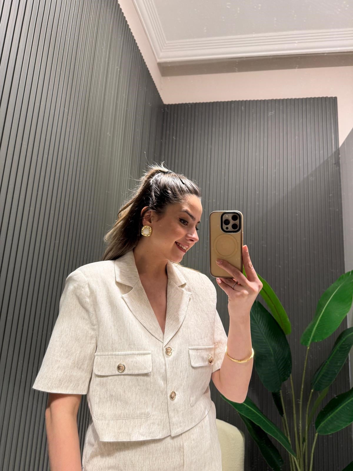 KETEN KISA KOL BLAZER CEKET 