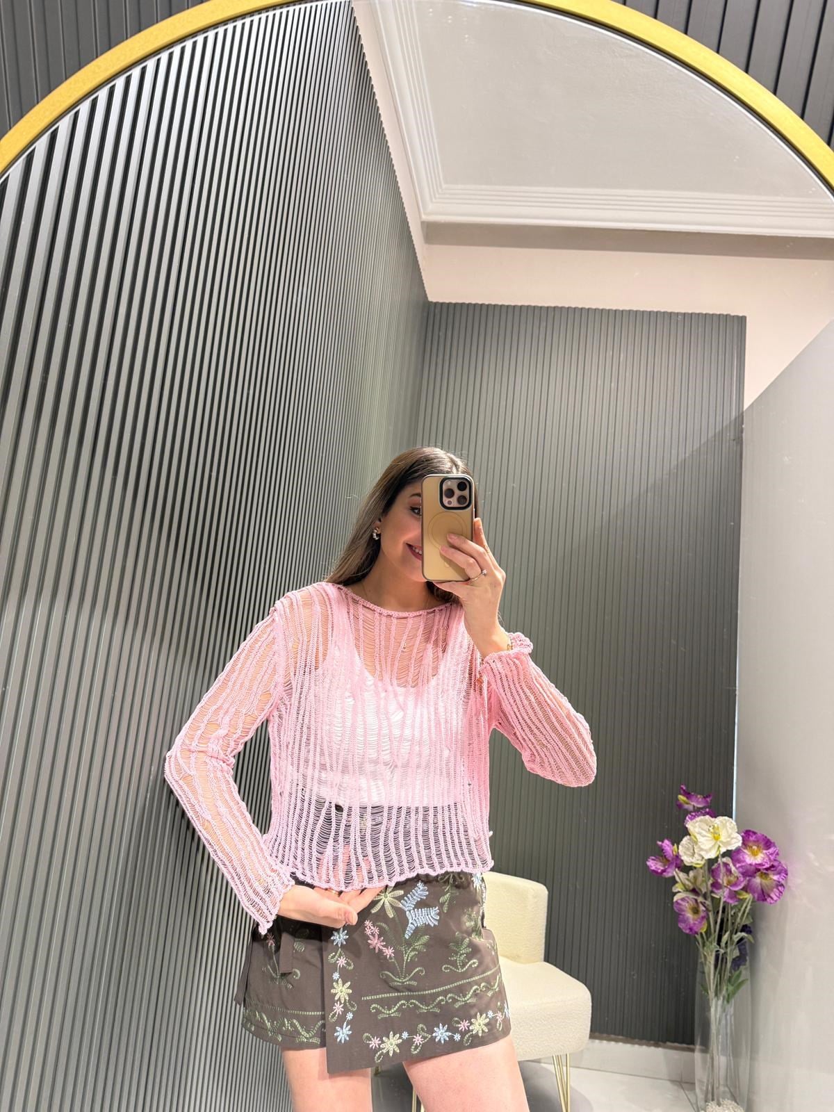PEMBE AJURLU TRİKO