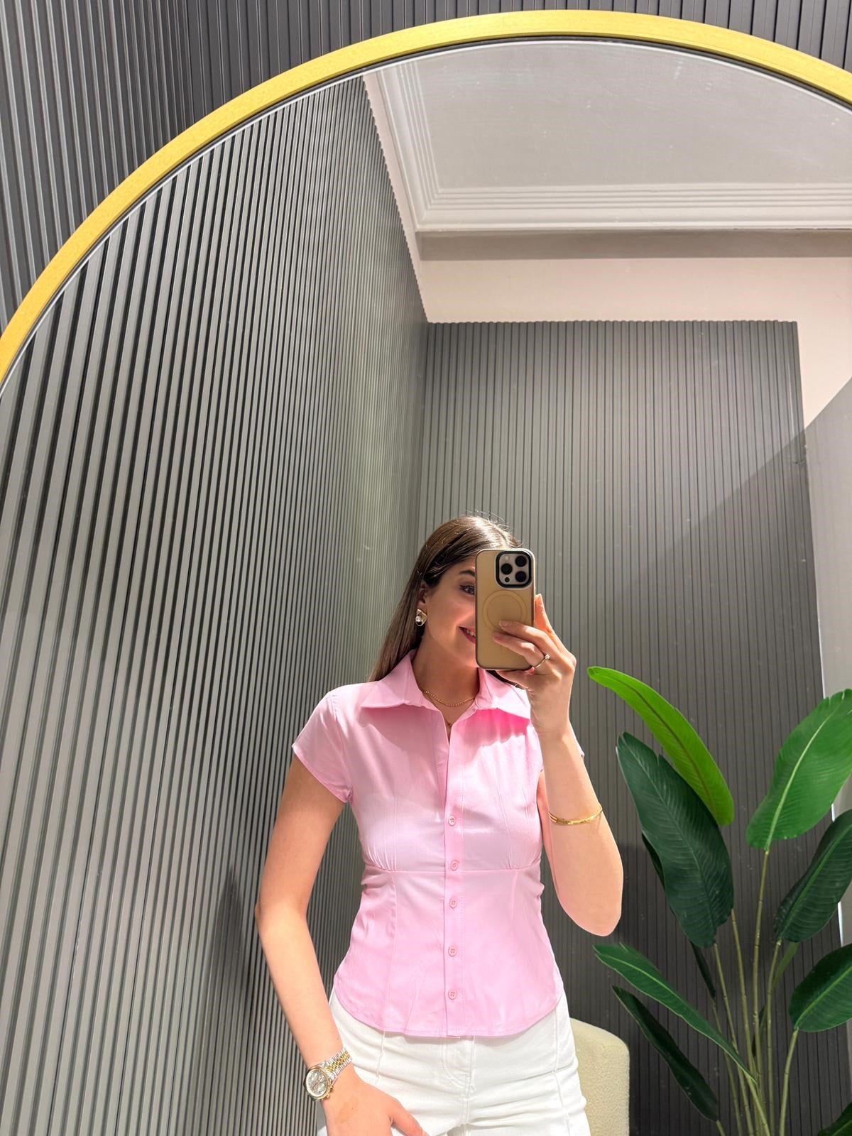 PEMBE BAĞLAMALI GÖMLEK