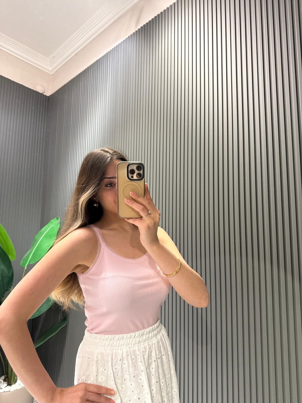 PEMBE TÜL DETAYLI ATLET 