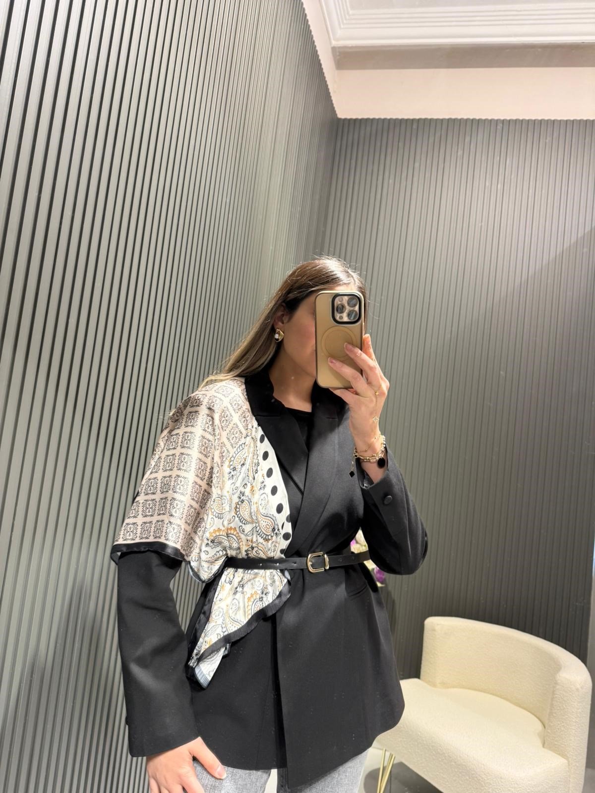 SİYAH ŞAL VE KEMERLİ BLAZER CEKET 