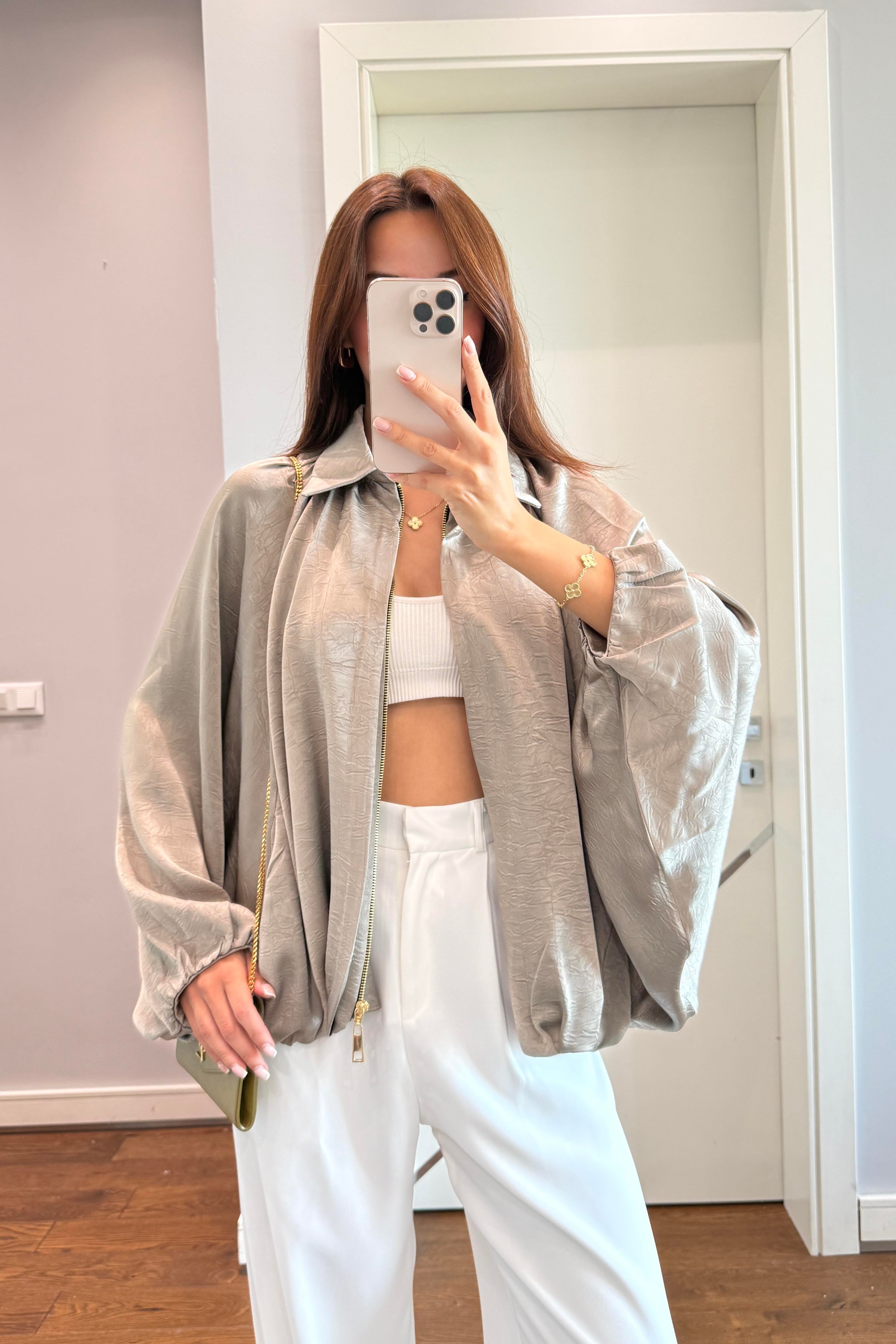 AÇIK YEŞİL SATEN BOMBER CEKET