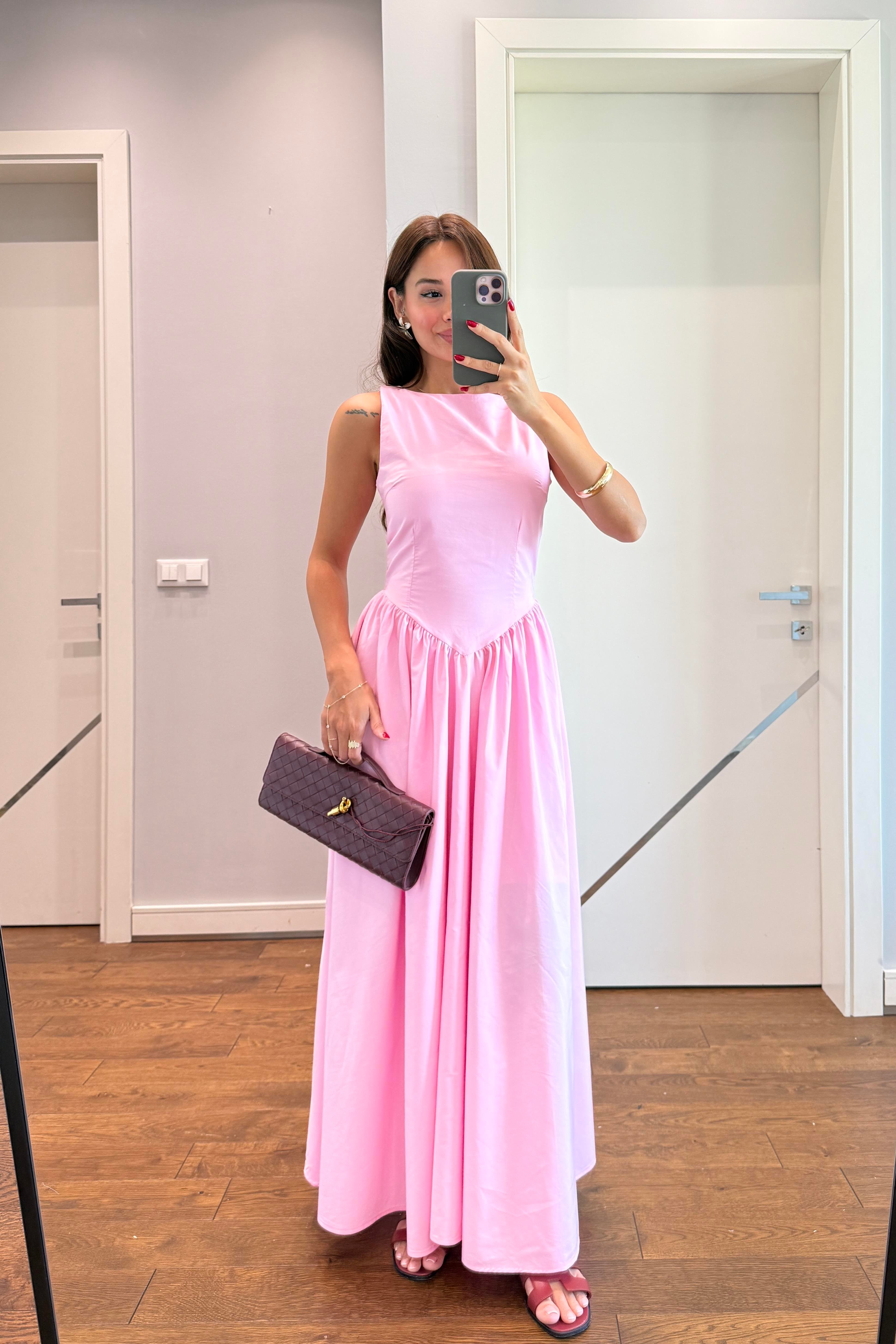 BEL DETAYLITASARIM ELBİSE-PEMBE