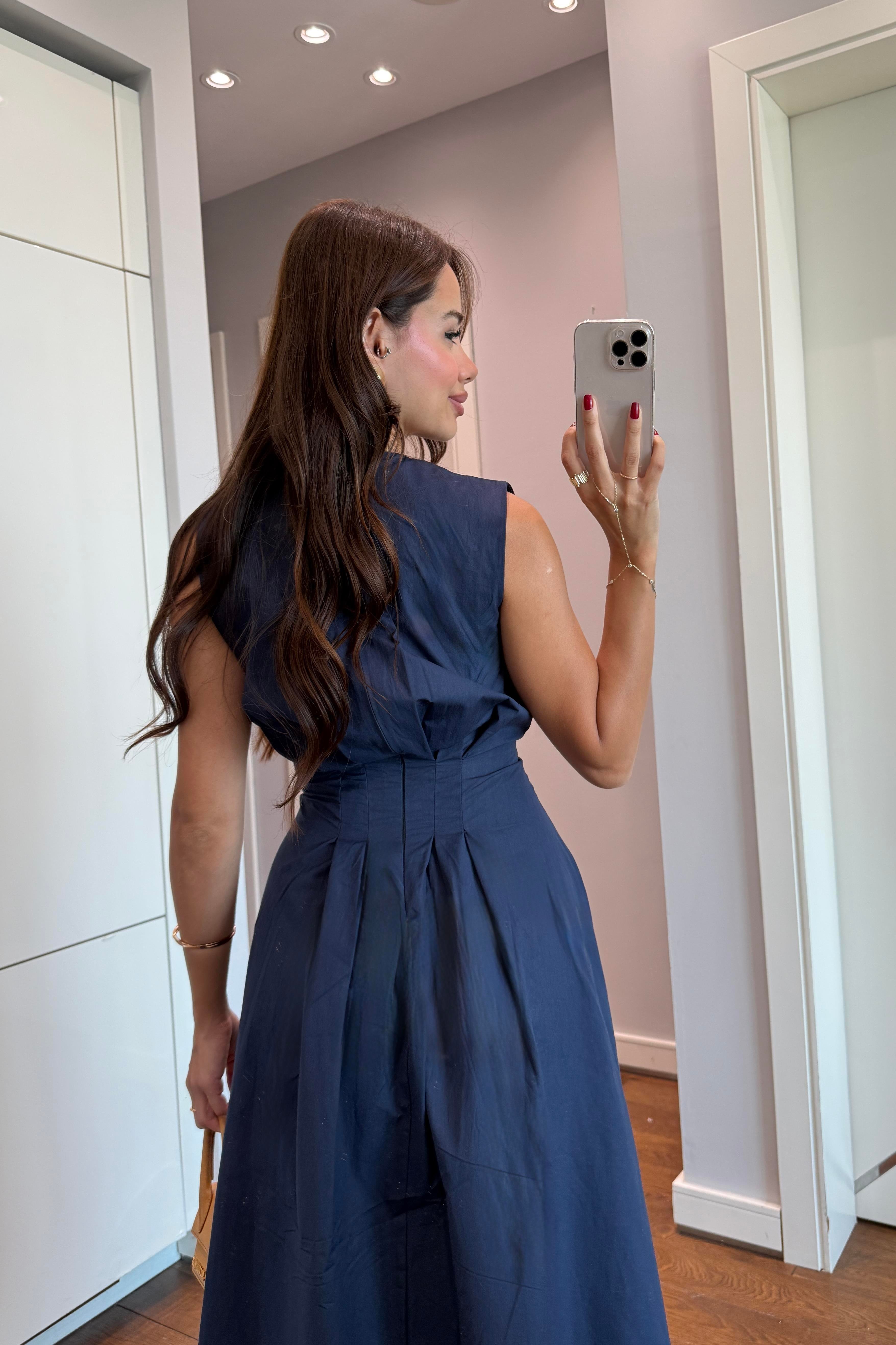 BELDEN OTURTMALI ELBİSE LACİVERT