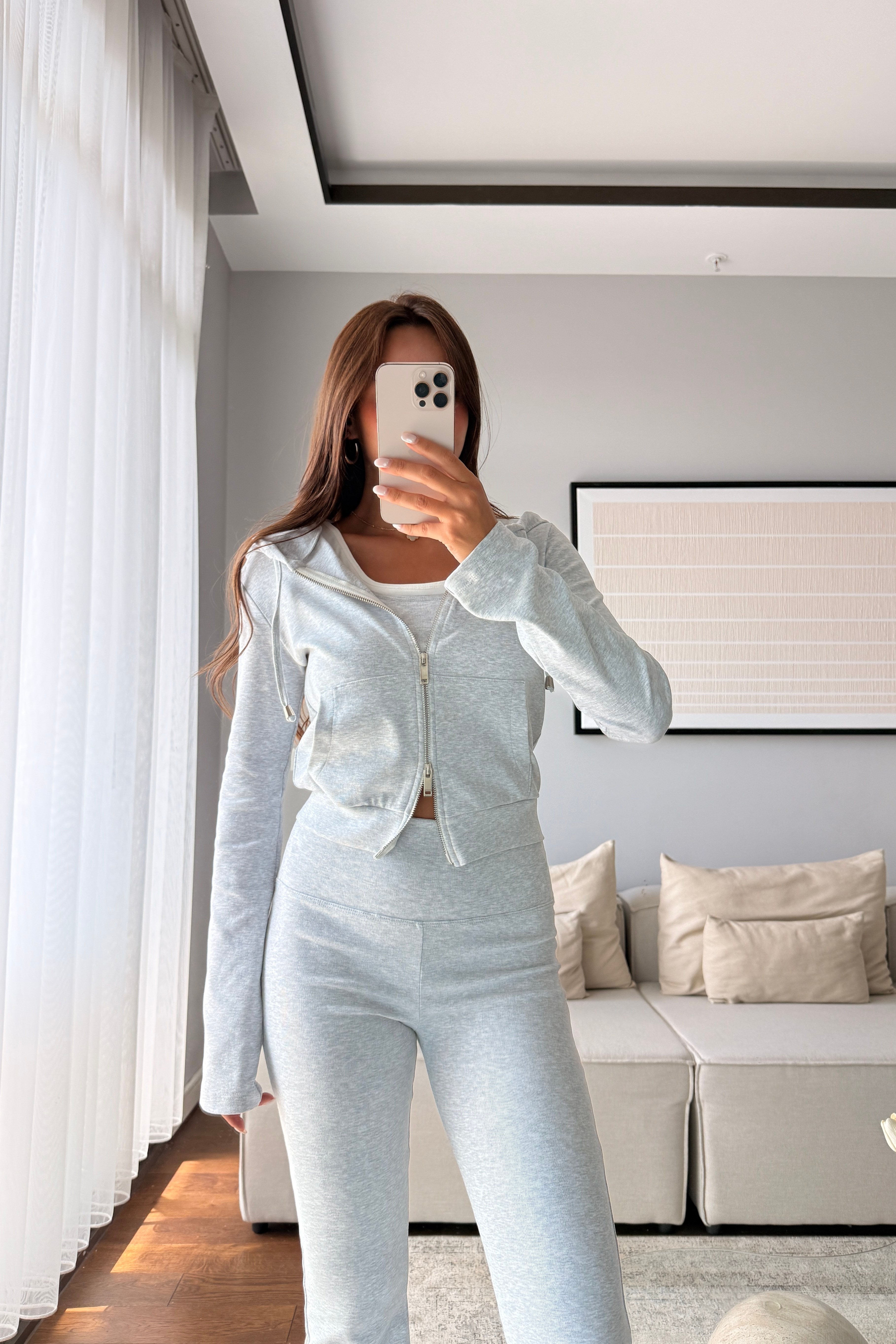CROP ATLETLİ İSPANYOL PAÇA PANTOLON 3'LÜ TAKIM-GRİ
