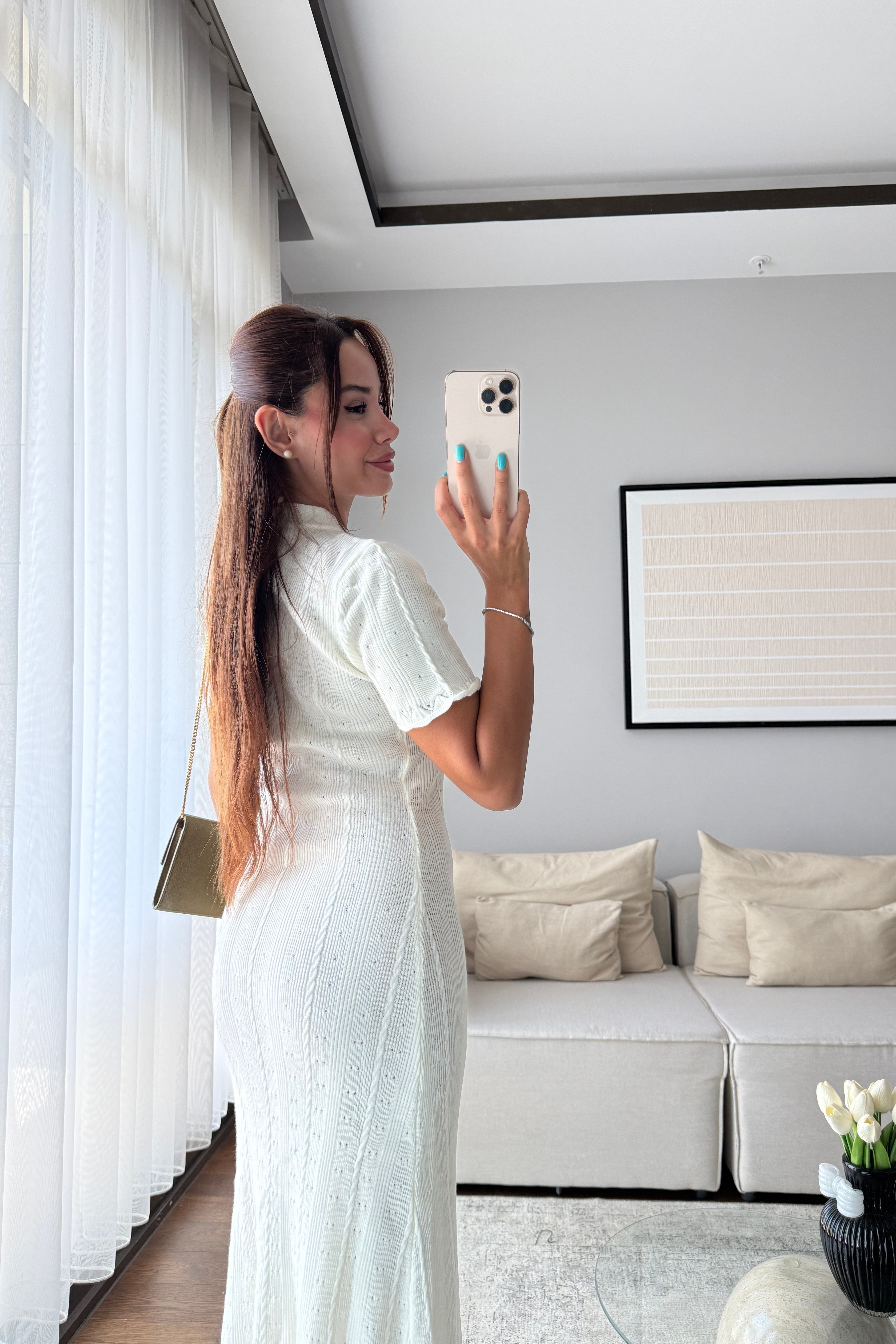 DÜĞMELİ MAXİ TRİKO ELBİSE