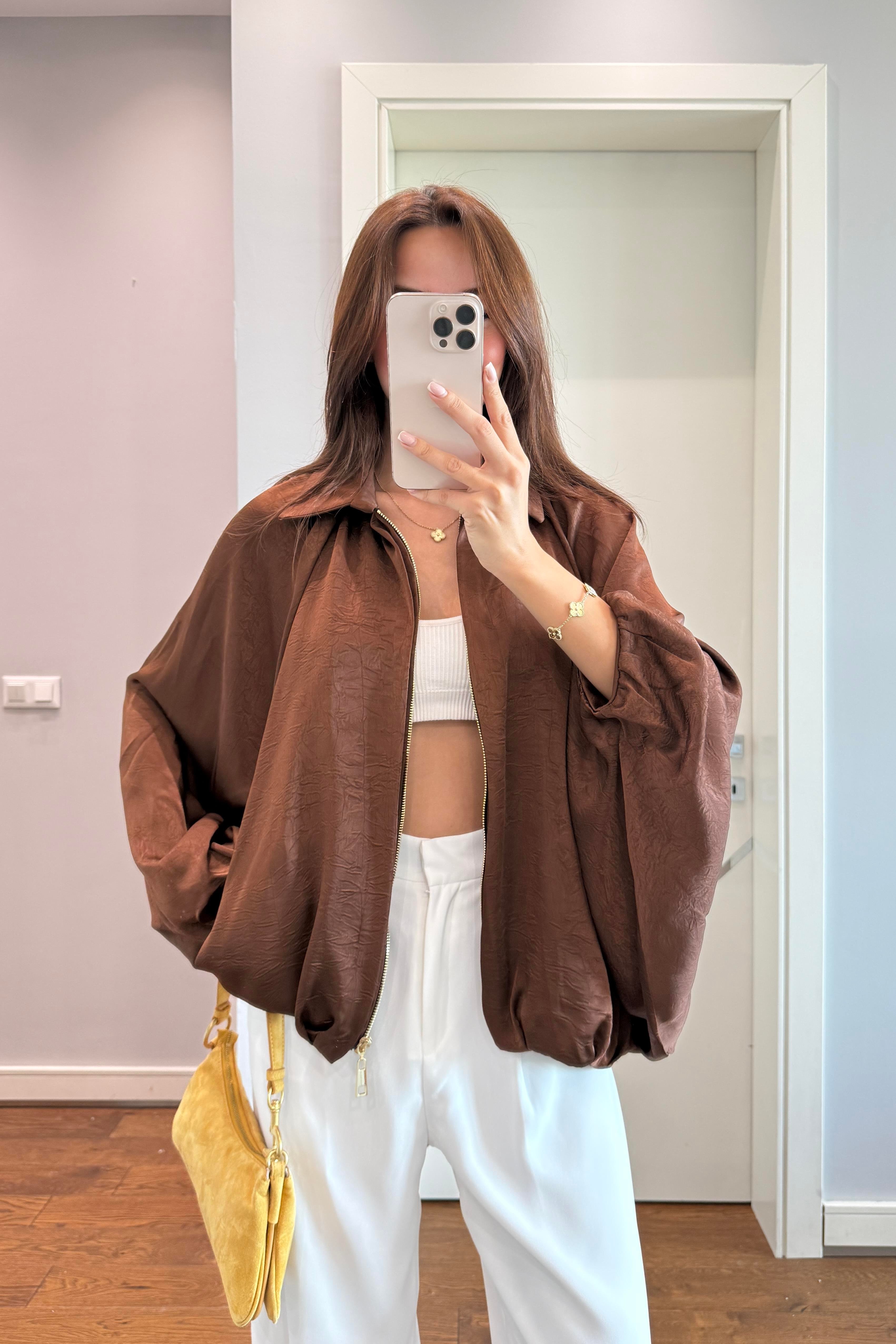 KAHVE SATEN BOMBER CEKET
