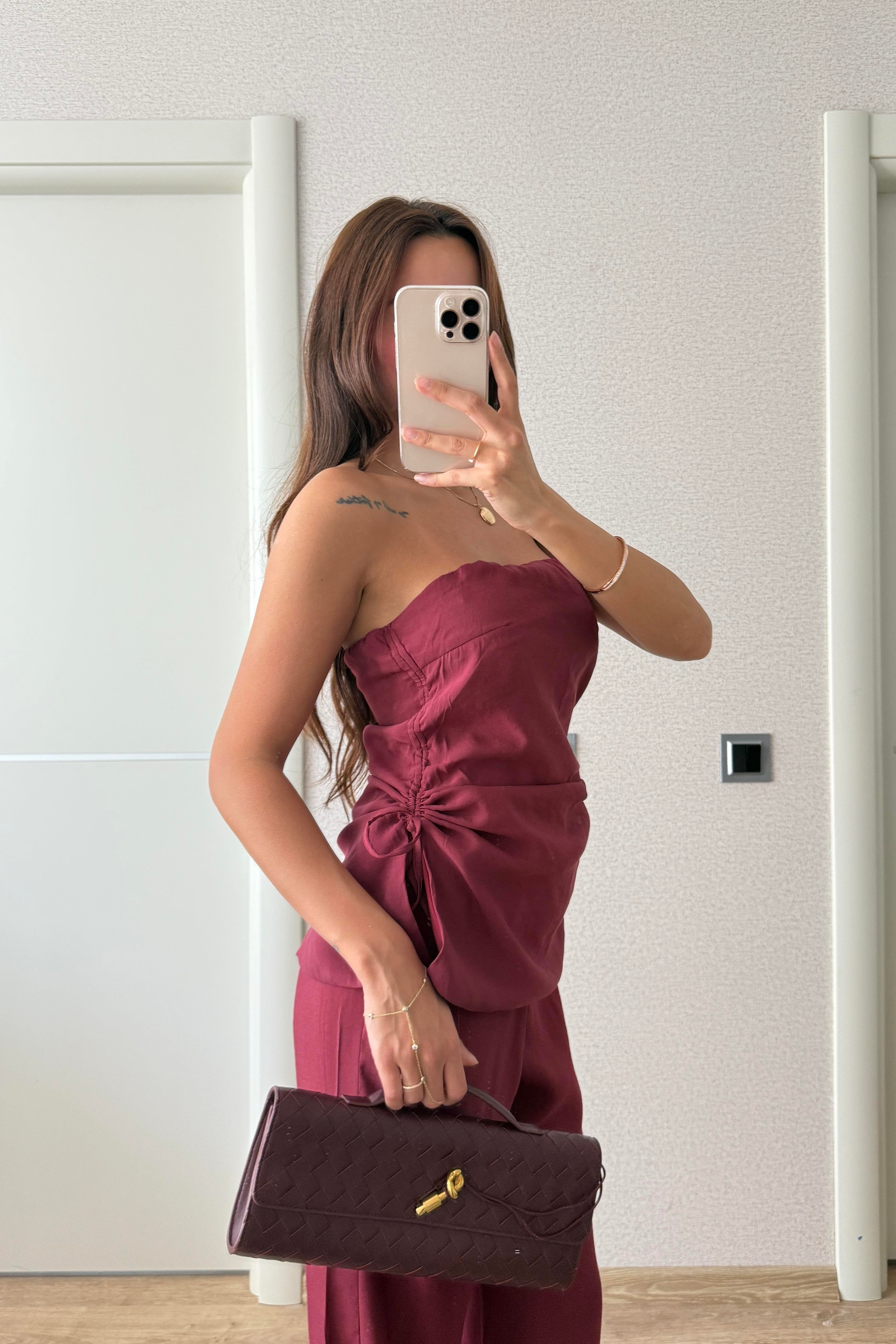 STRAPLEZ BAĞCIK DETAYLI BORDO