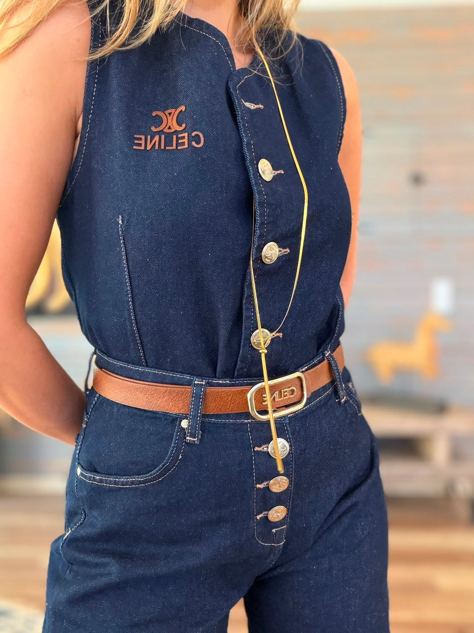 Deli Logolu Gold Düğme Detaylı Jean Yelek Şort Takım