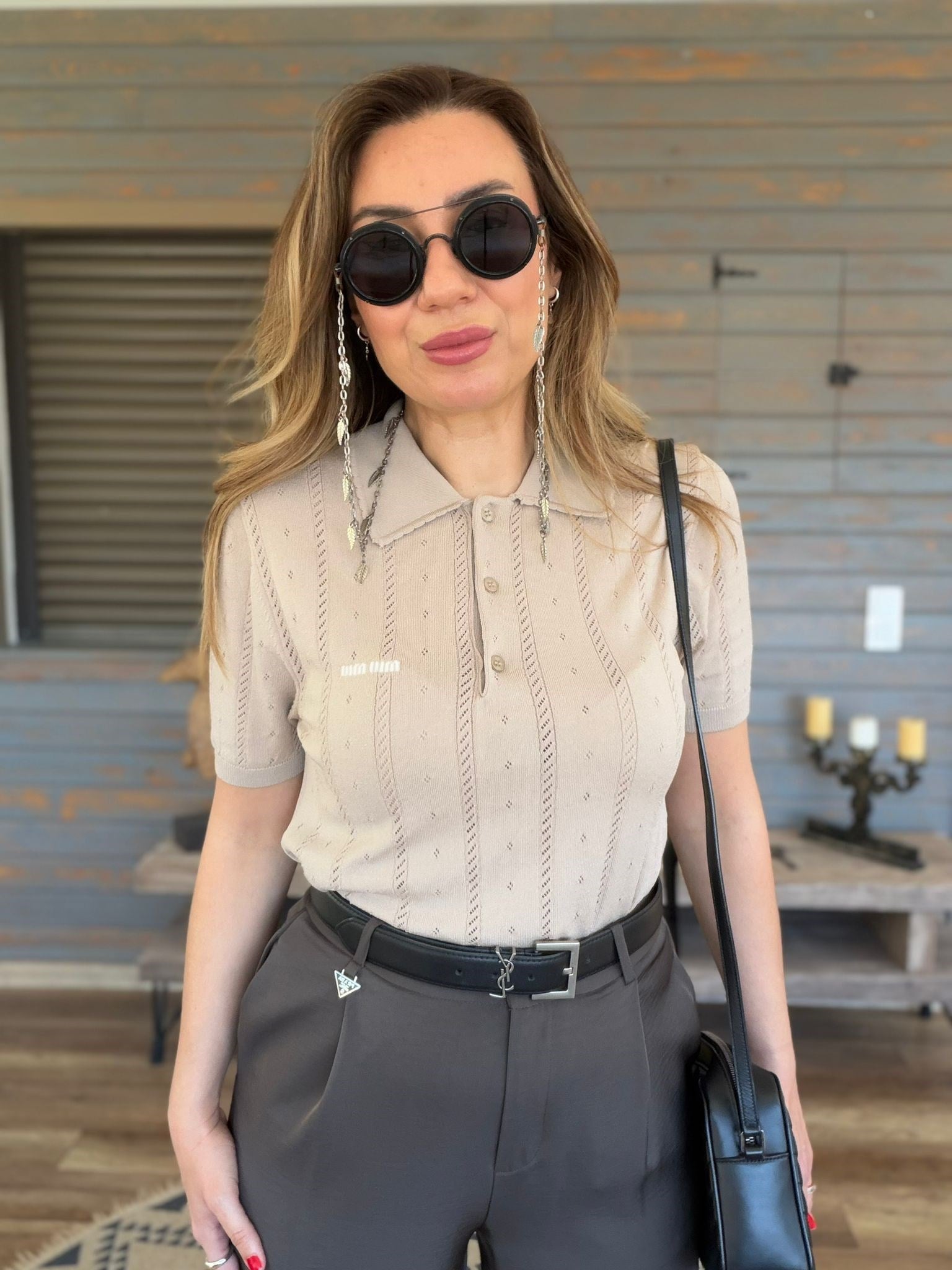 Desenli Yakalı Triko T-Shirt