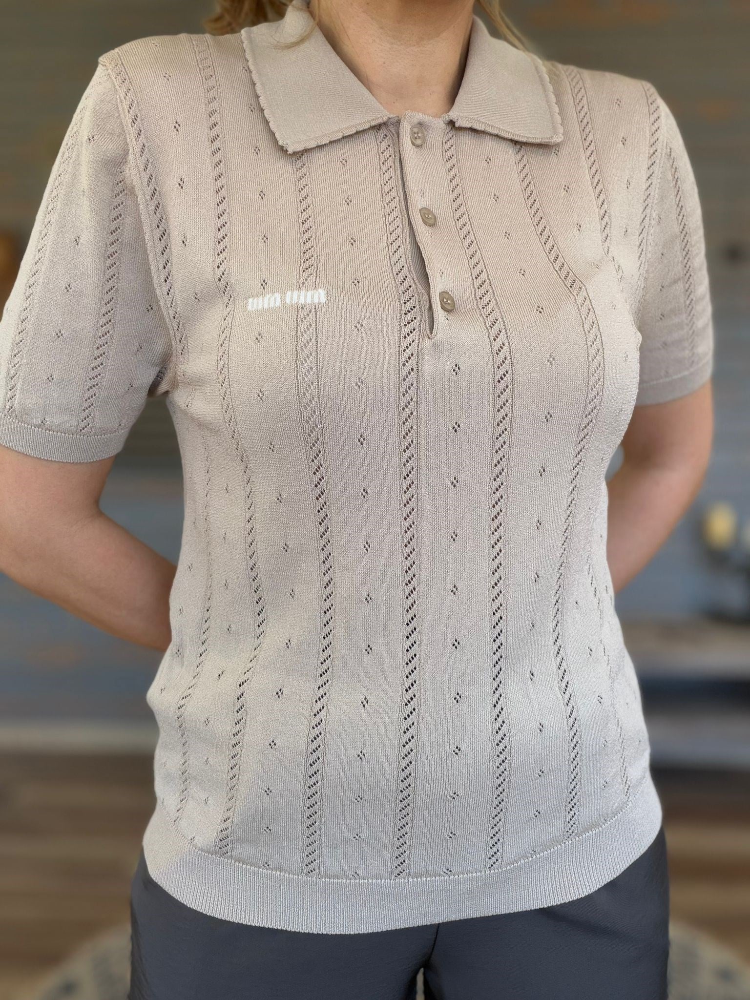 Desenli Yakalı Triko T-Shirt