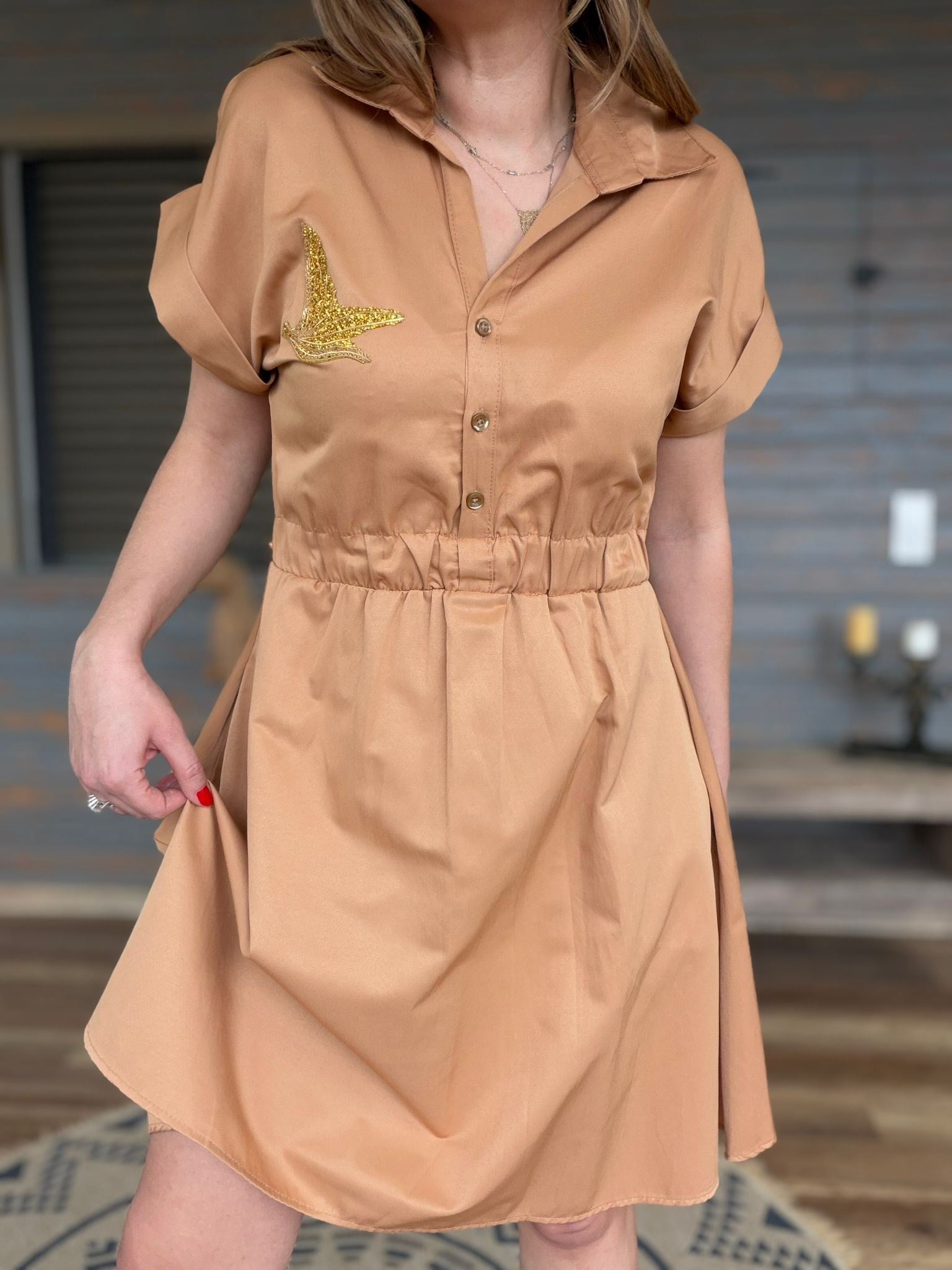 Göğüs Taş İşlemeli Mini Elbise