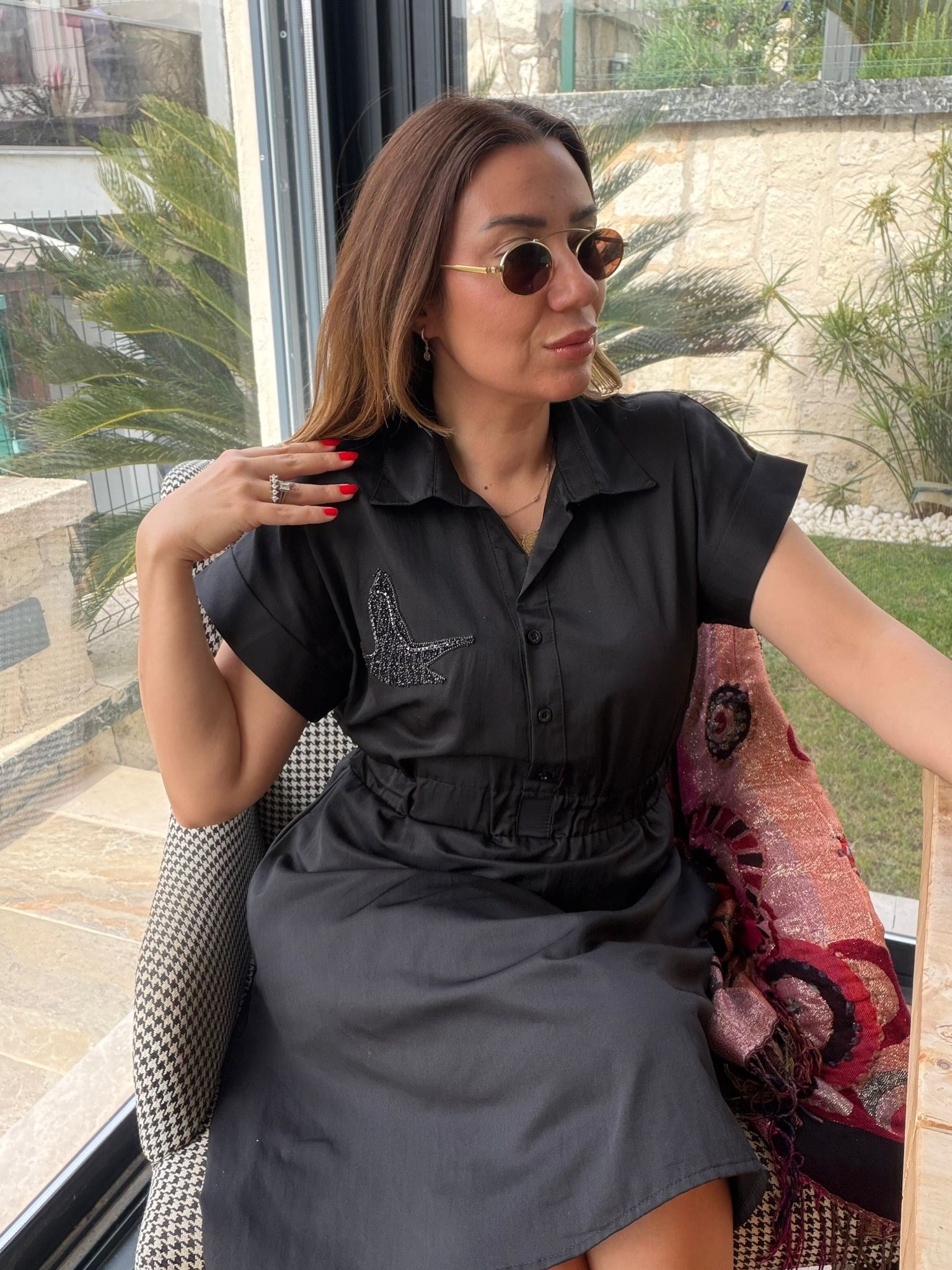 Göğüs Taş İşlemeli Mini Elbise