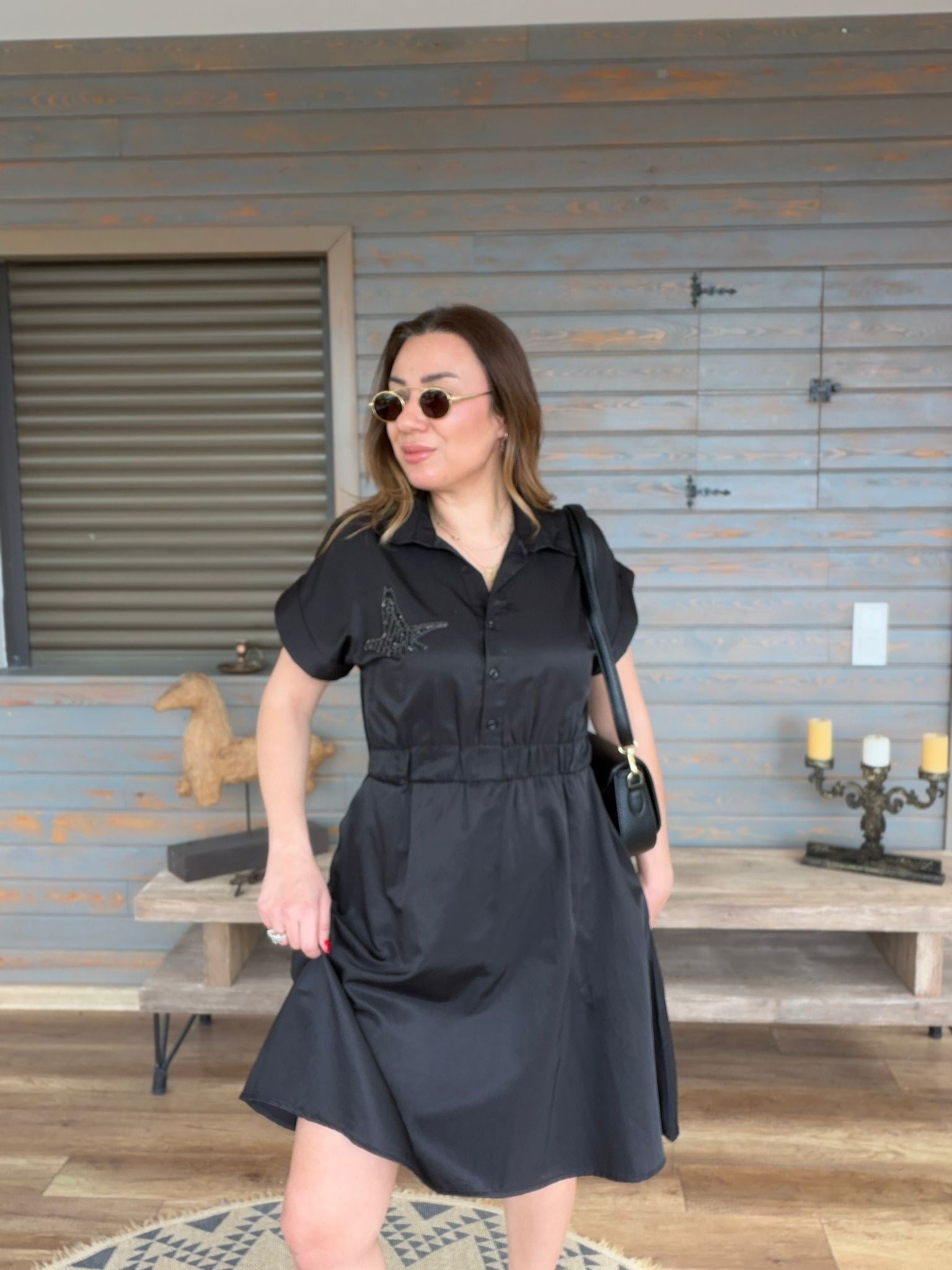 Göğüs Taş İşlemeli Mini Elbise