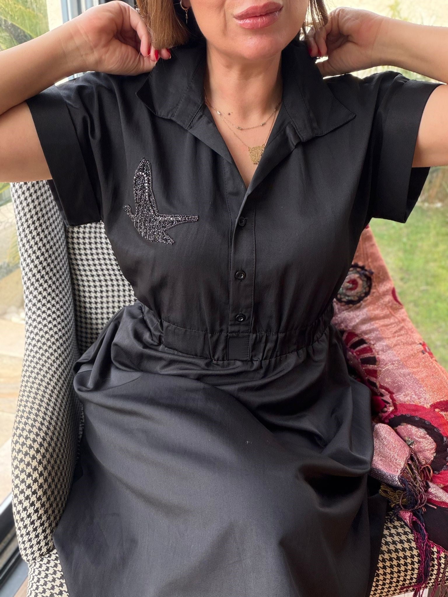 Göğüs Taş İşlemeli Mini Elbise