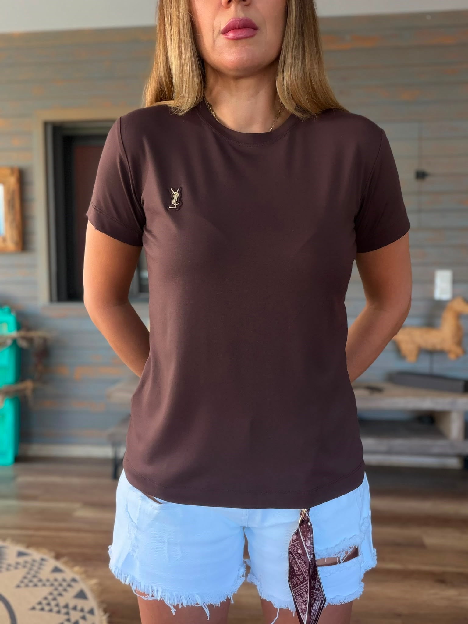 Metal Logolu Modal Kumaş T-Shirt