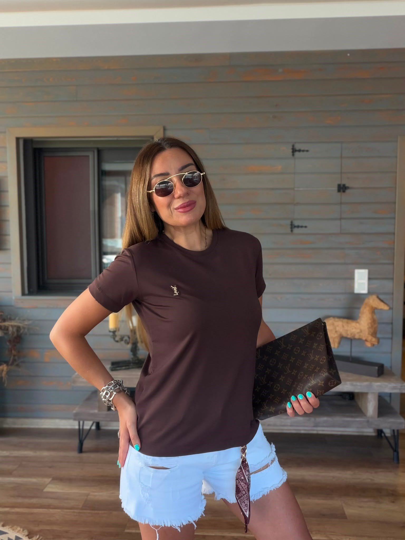 Metal Logolu Modal Kumaş T-Shirt