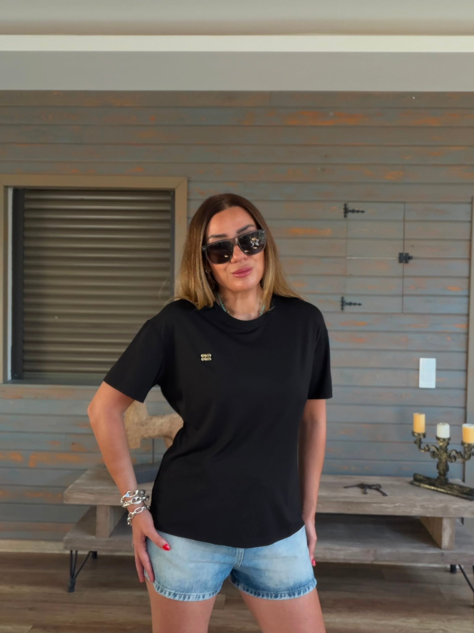 Metal Logolu Modal Kumaş T-Shirt