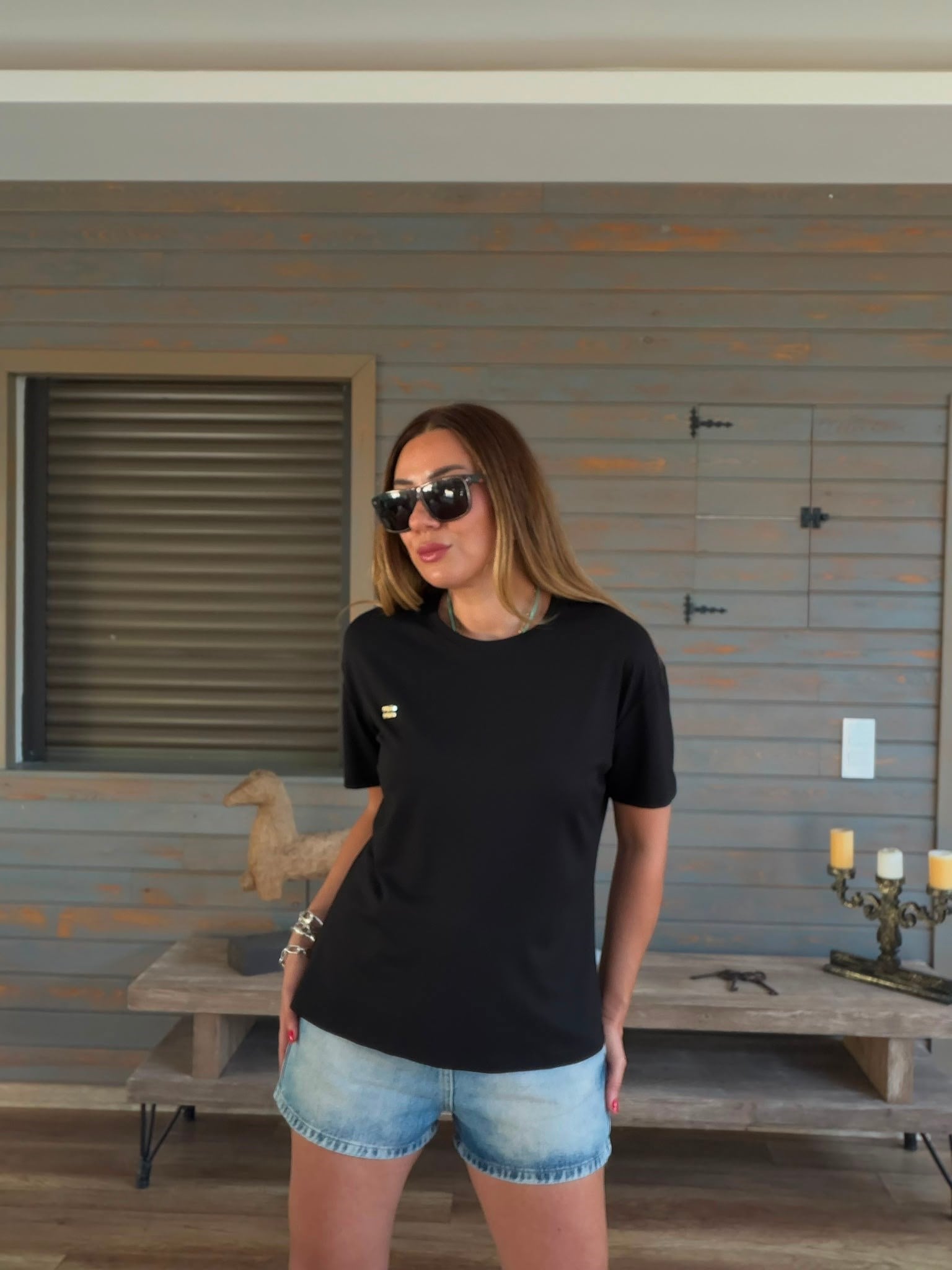 Metal Logolu Modal Kumaş T-Shirt