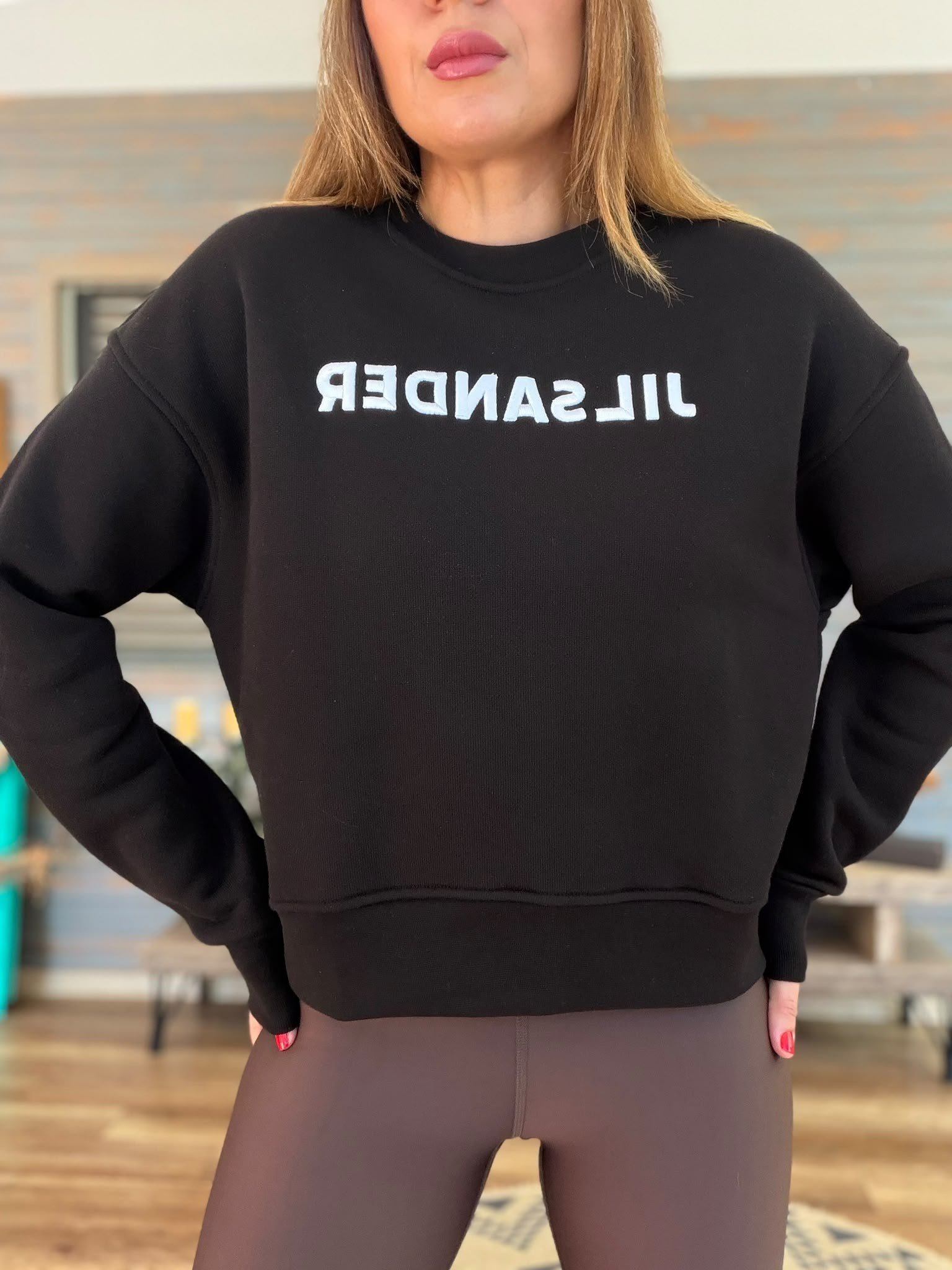 Nakış Gögüs Logolu Bisiklet Yaka Sweatshirt
