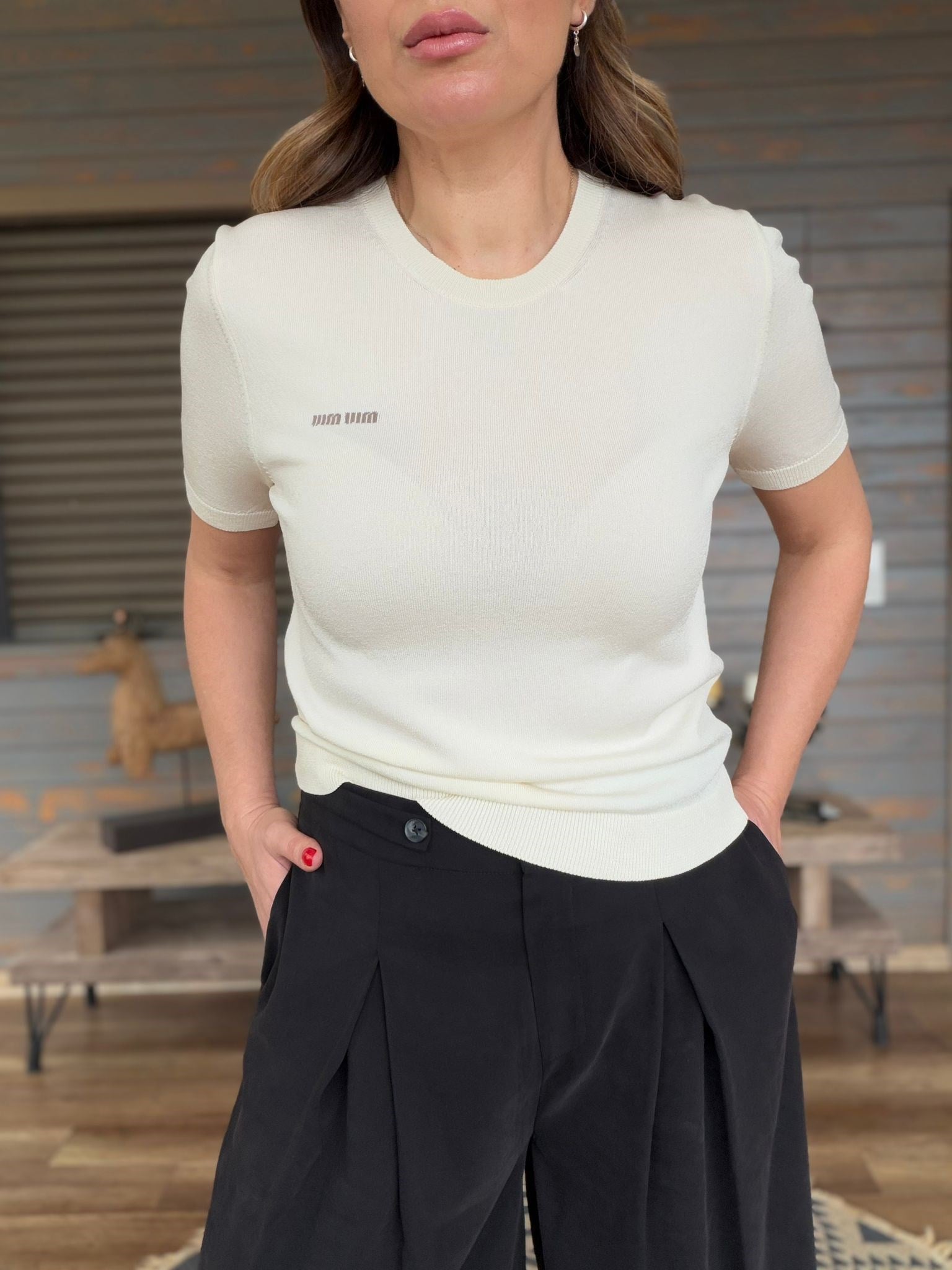 Nakış Logolu Basıc Triko T-Shirt