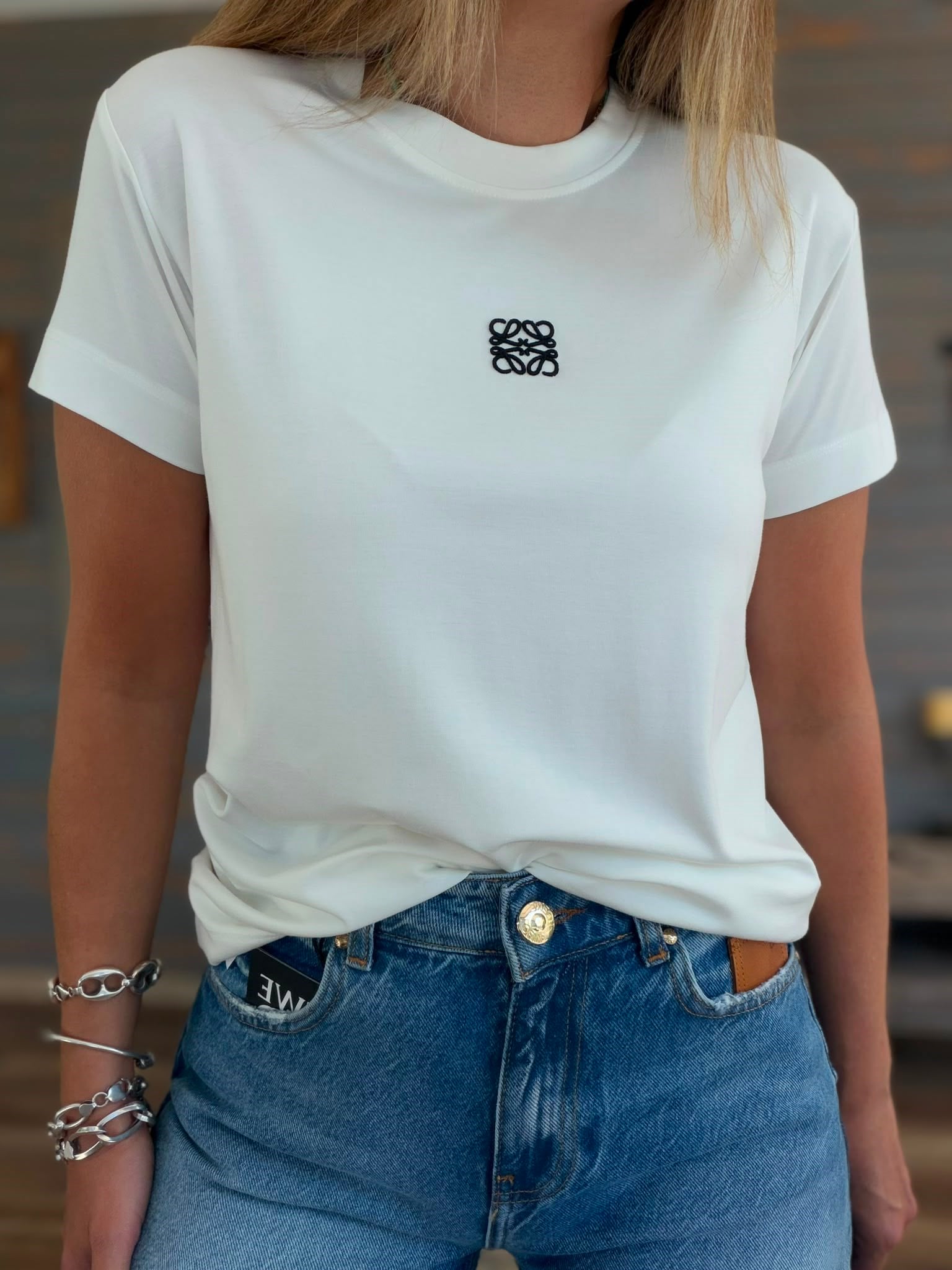 Nakış Logolu Bisiklet Yaka T-Shirt