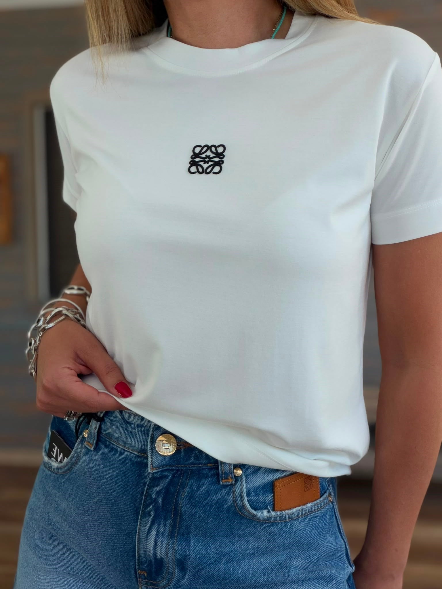 Nakış Logolu Bisiklet Yaka T-Shirt