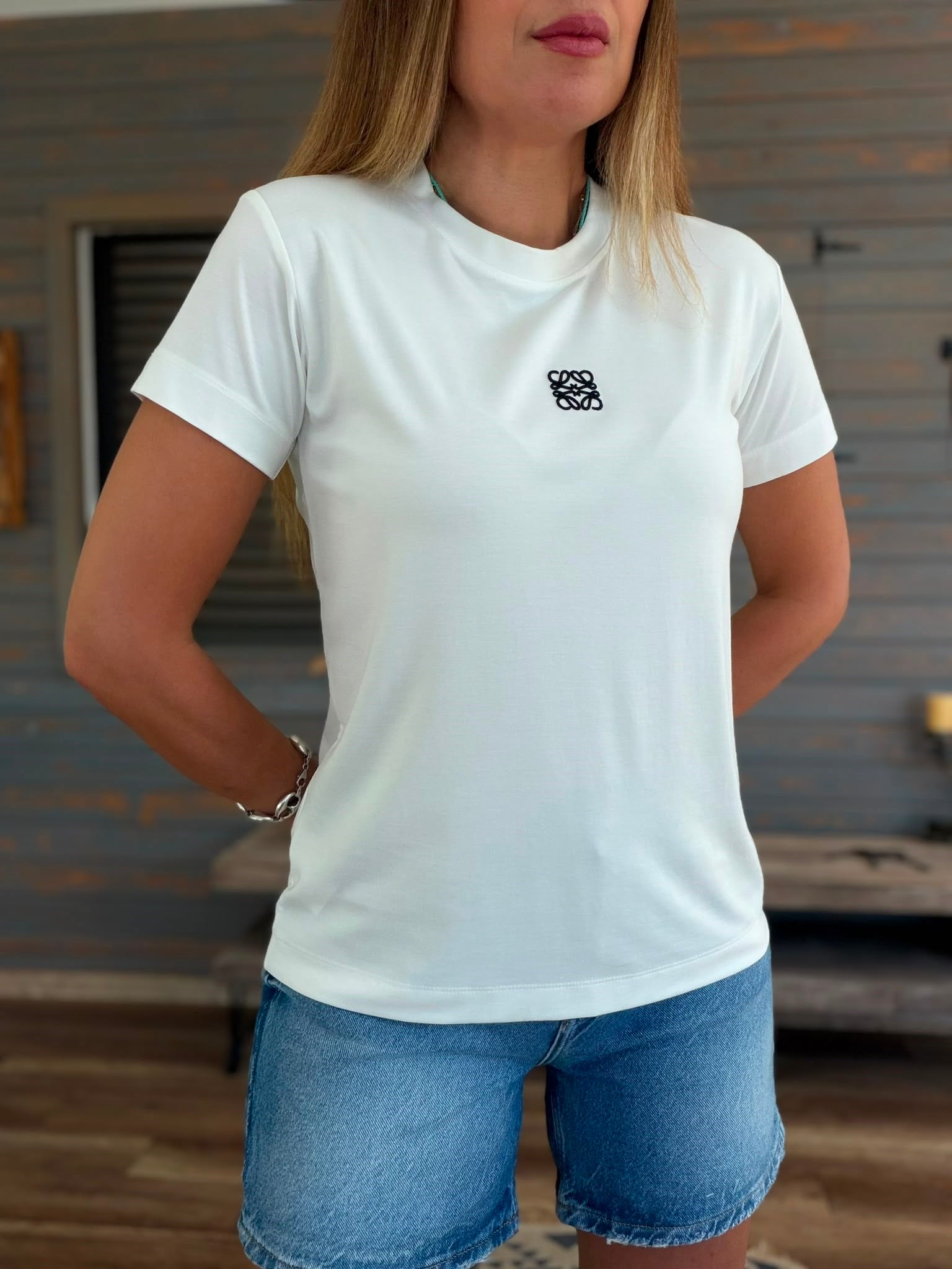 Nakış Logolu Bisiklet Yaka T-Shirt