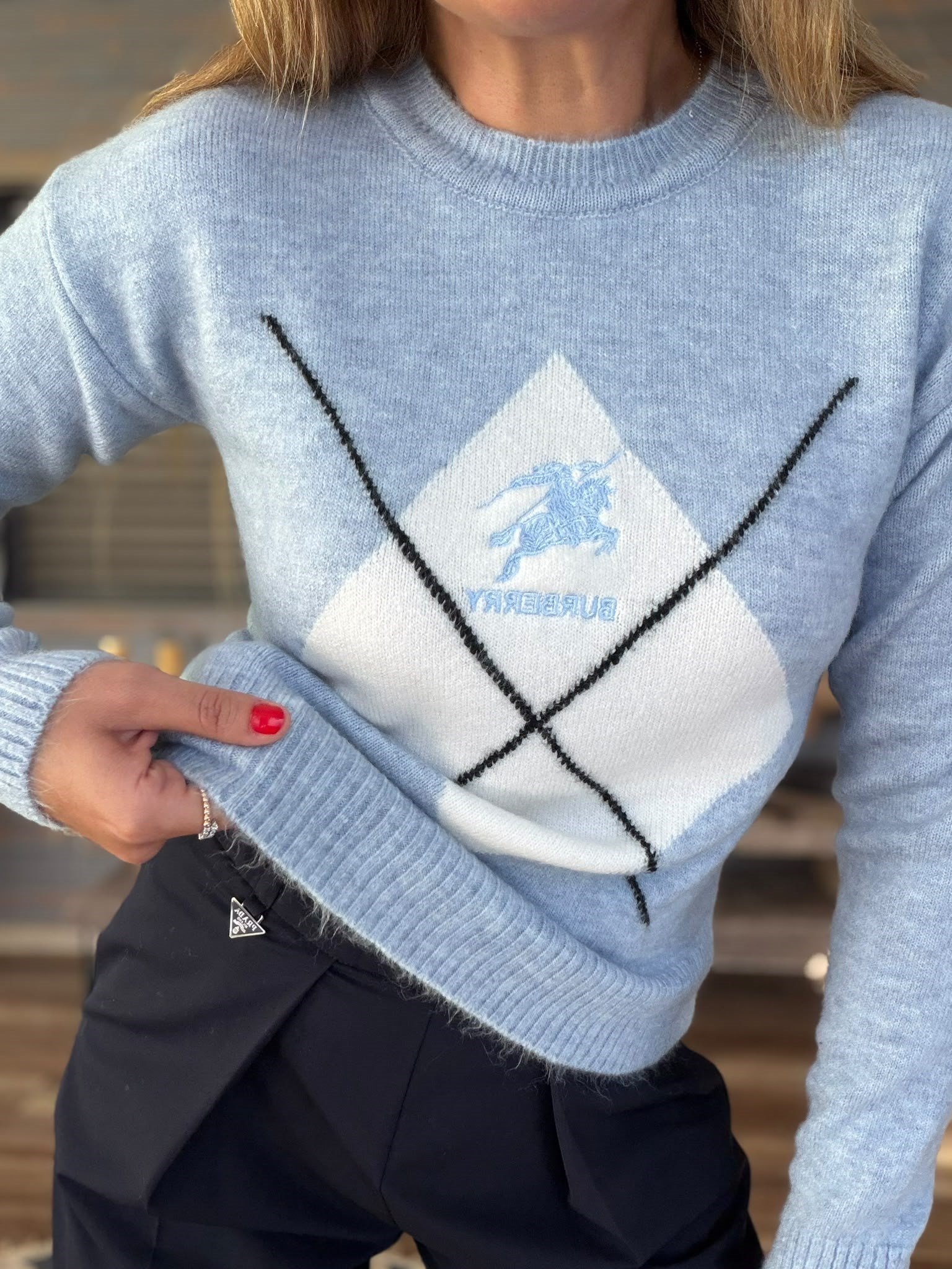Nakış Logolu Bisiklet Yaka Yün Kazak