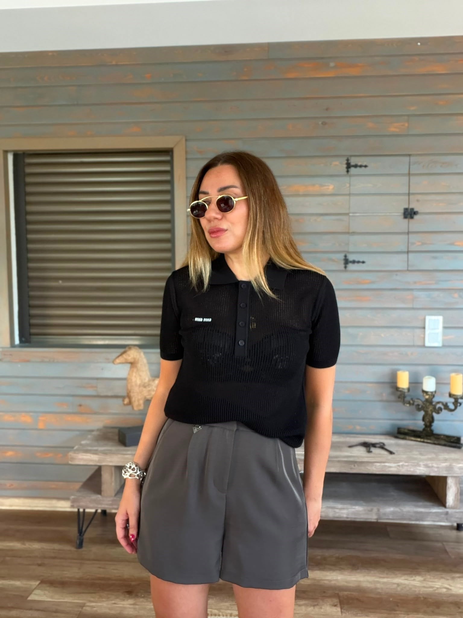 Nakış Logolu Örme Triko Yakalı T-Shirt