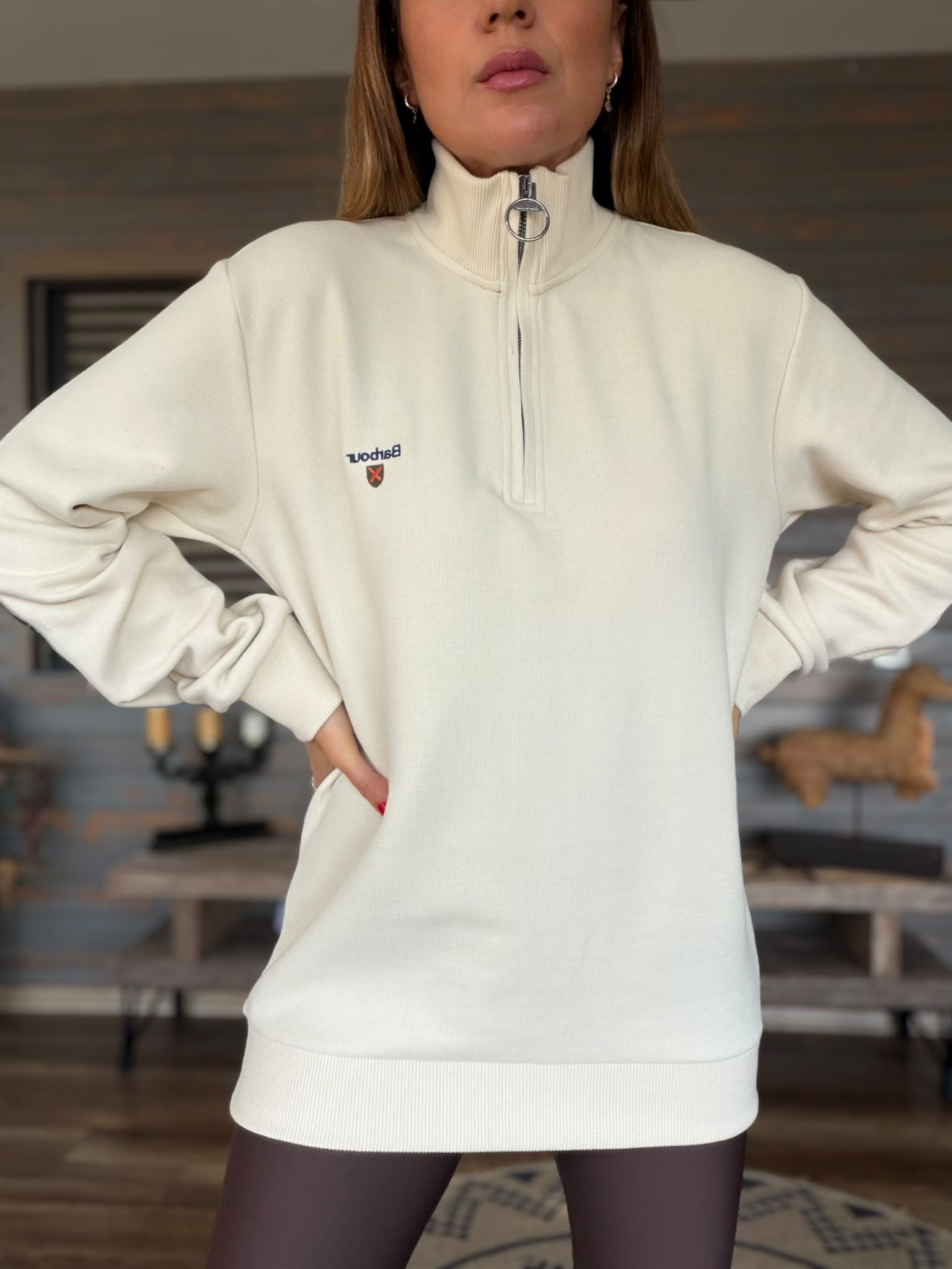 Nakış Logolu Yama Detaylı Yarım Fermuarlı Selanik Sweatshirt