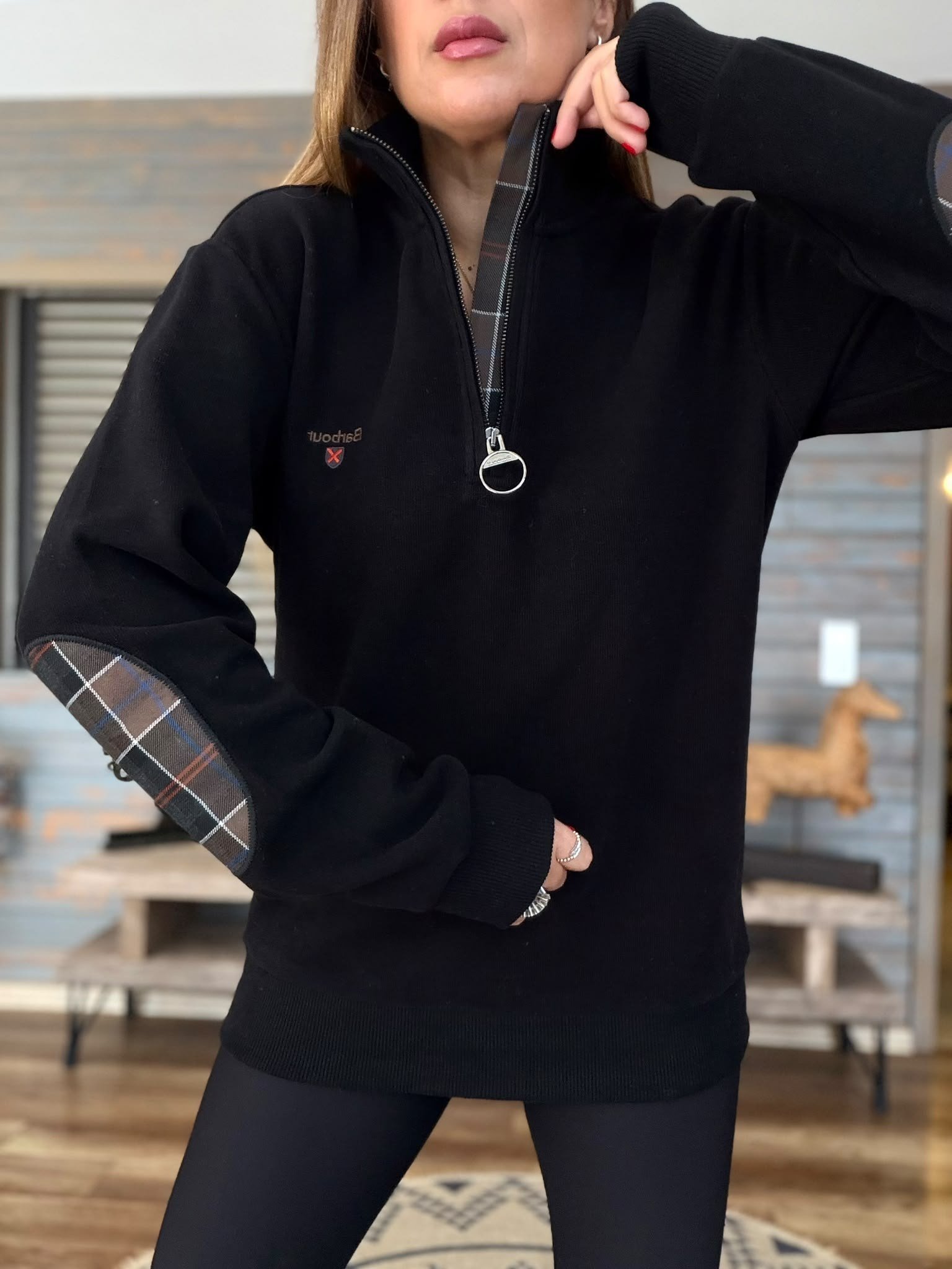 Nakış Logolu Yama Detaylı Yarım Fermuarlı Selanik Sweatshirt