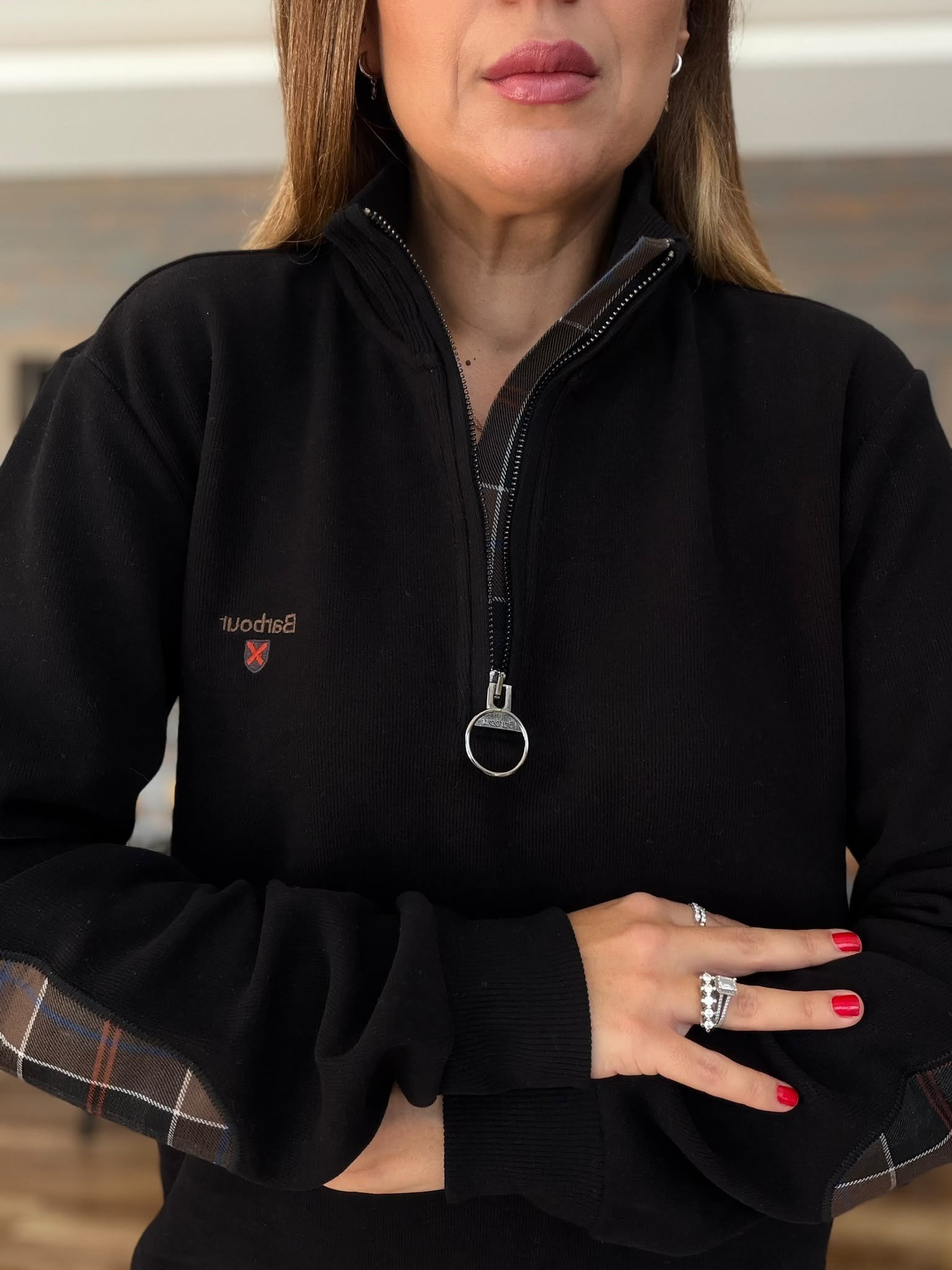 Nakış Logolu Yama Detaylı Yarım Fermuarlı Selanik Sweatshirt